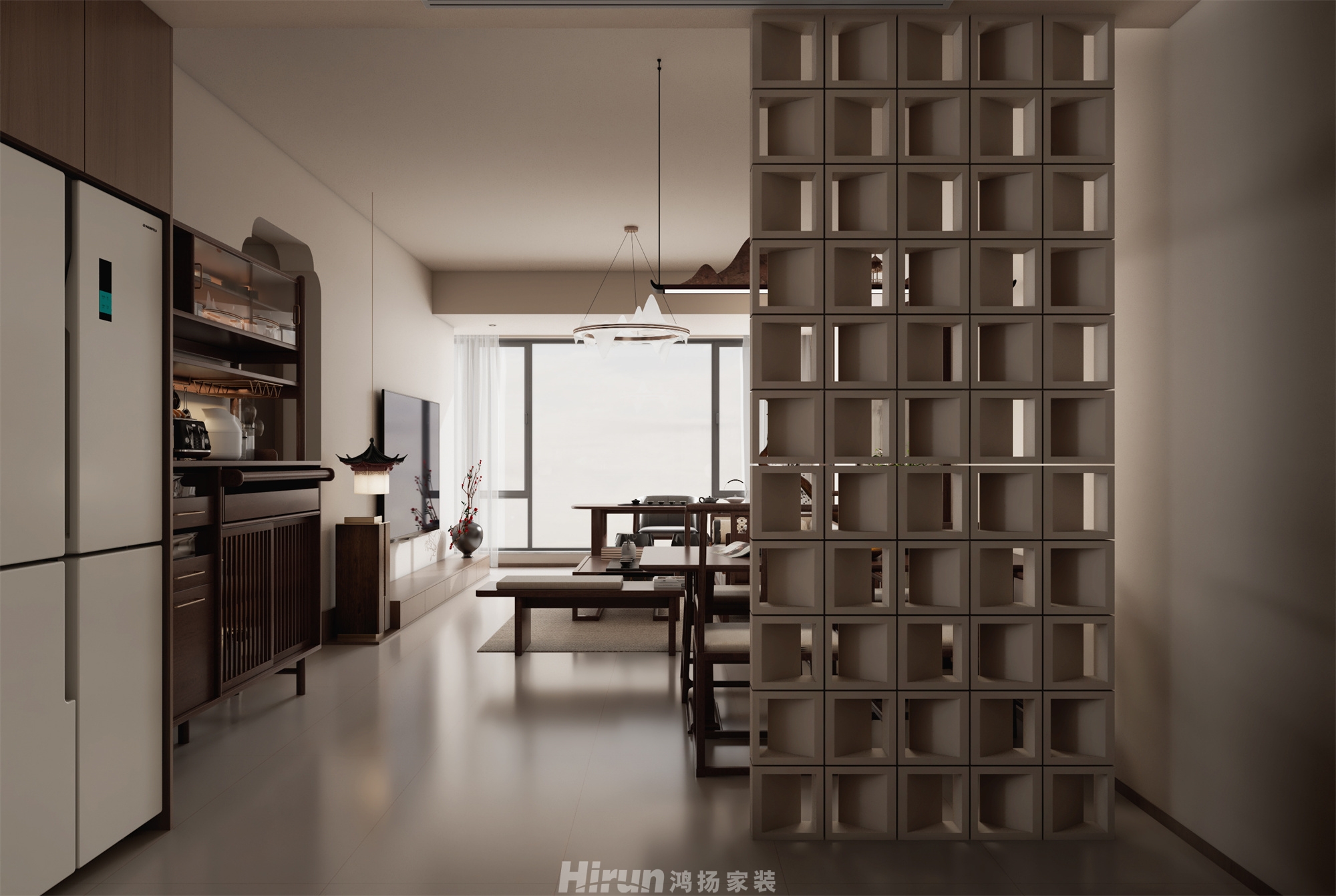 卓悅城90㎡意境東方二居室 裝修案例效果圖-3