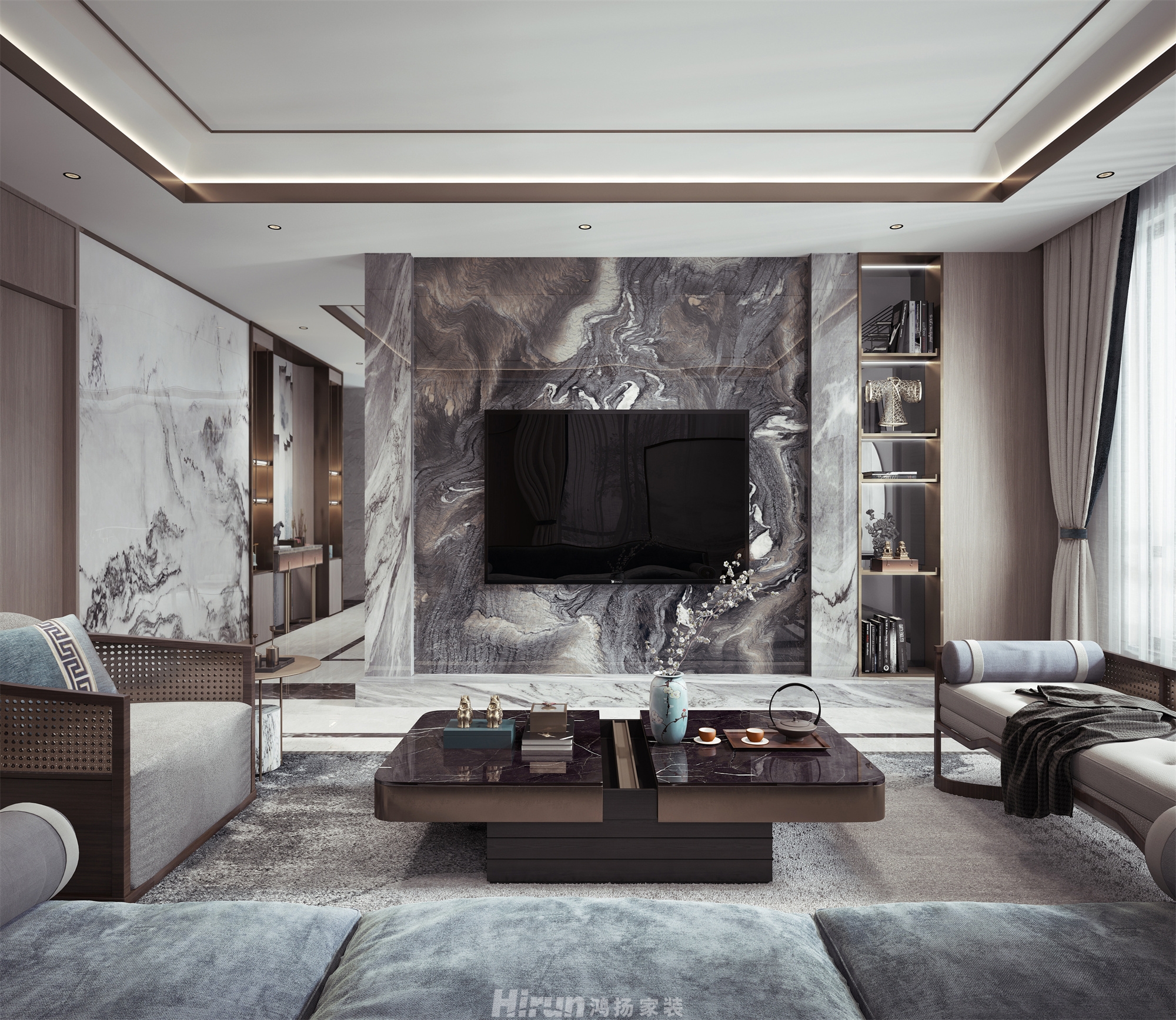 天鵝堡280㎡意境東方別墅 裝修案例效果圖-6