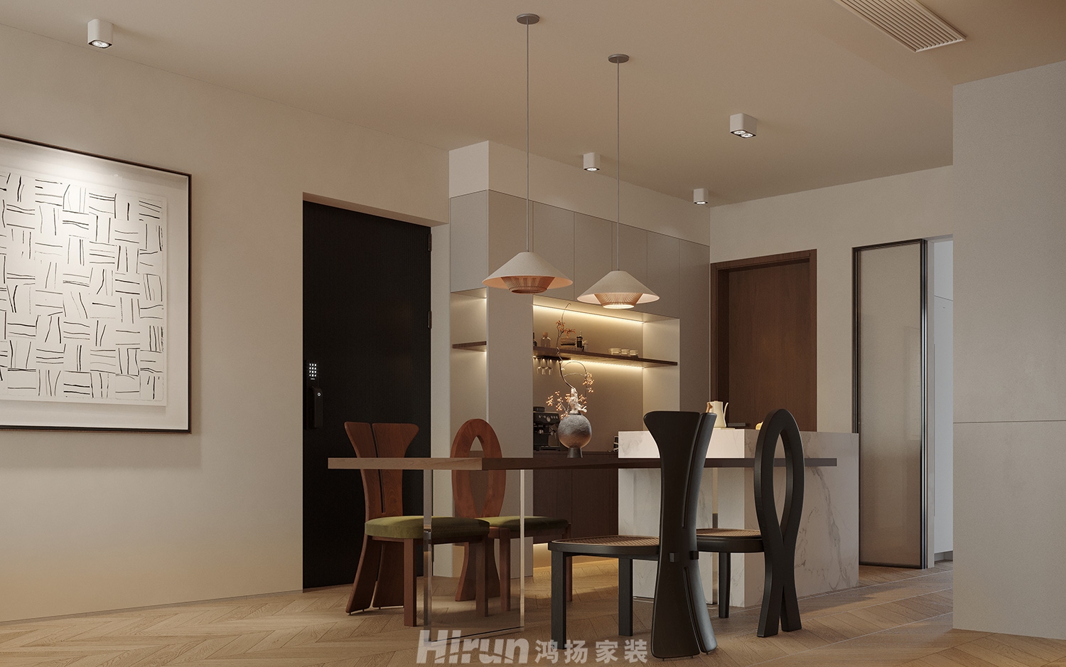 建發(fā)玖洲和璽140㎡復古風潮三居室 裝修案例效果圖-4