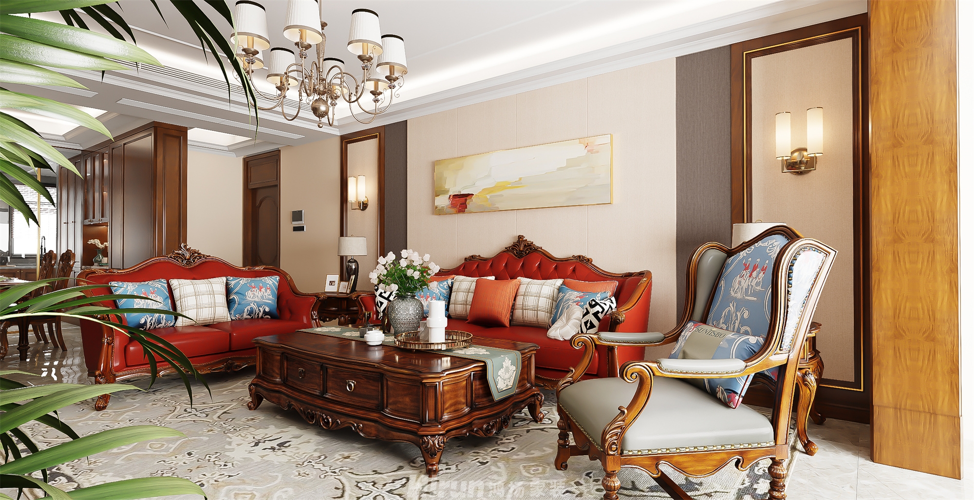 豐升德潤180㎡歐美香頌四居室 裝修案例效果圖-3