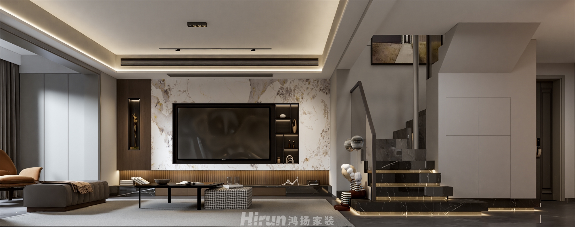 大唐印象160㎡雅致現代復式 裝修案例效果圖-1