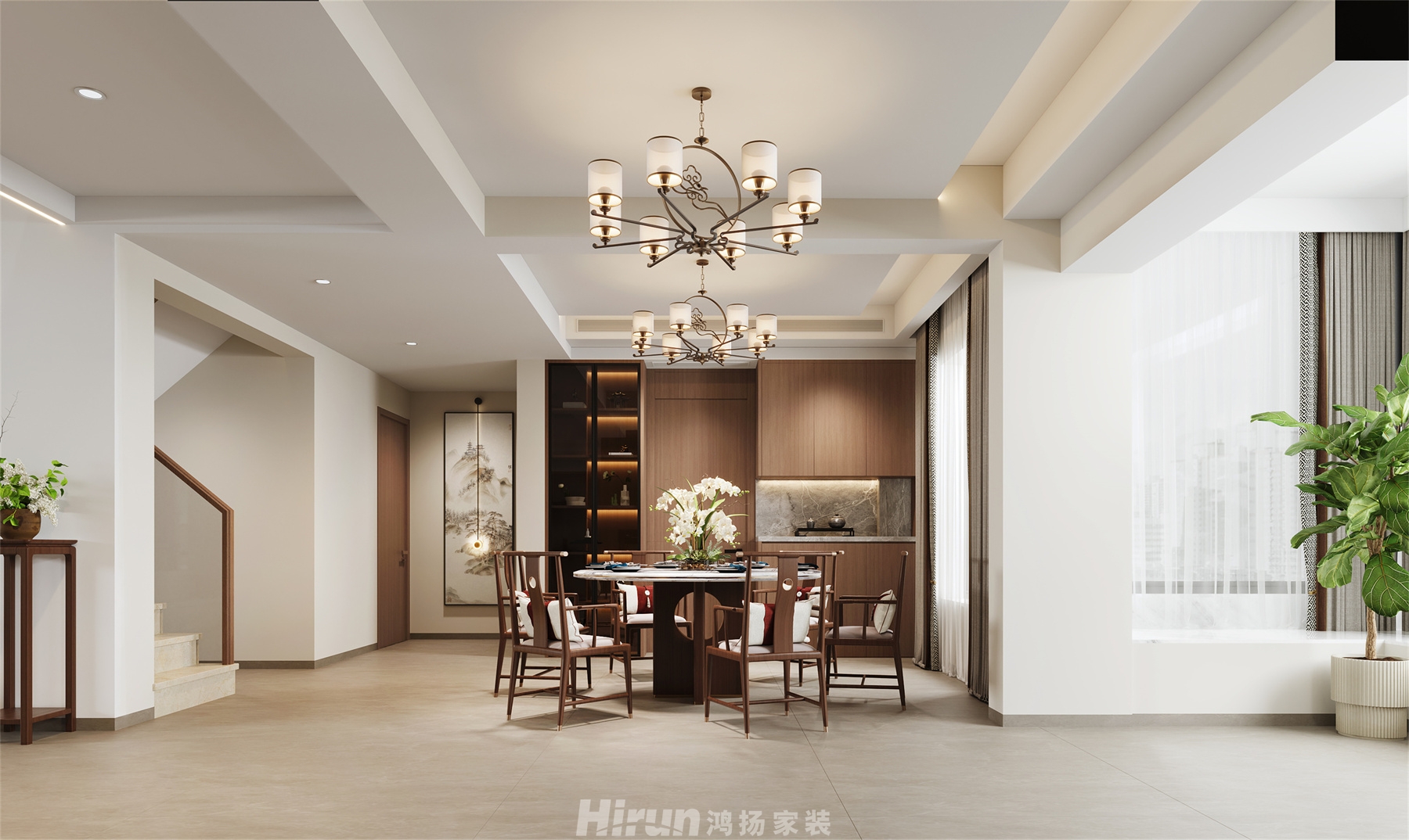 江山帝景220㎡意境東方復式 裝修案例效果圖-7