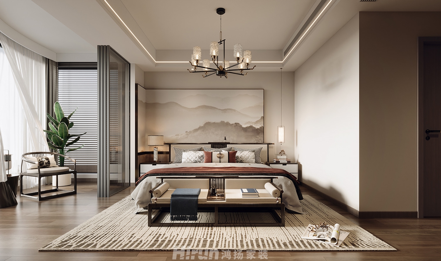 陽光嘉園170㎡寫意木構四居室 裝修案例效果圖-1