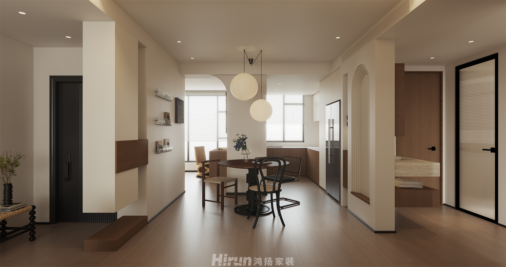 北國風光（舊房改造）120㎡復古風潮三居室 裝修案例效果圖-1