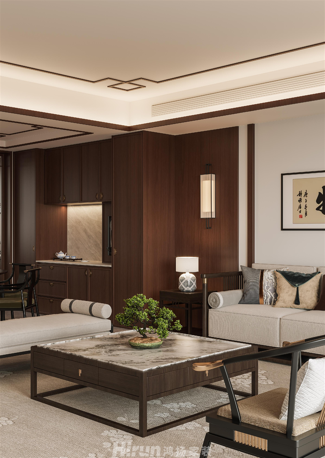 麓湖郡200㎡復合寫意四居室 裝修案例效果圖-3