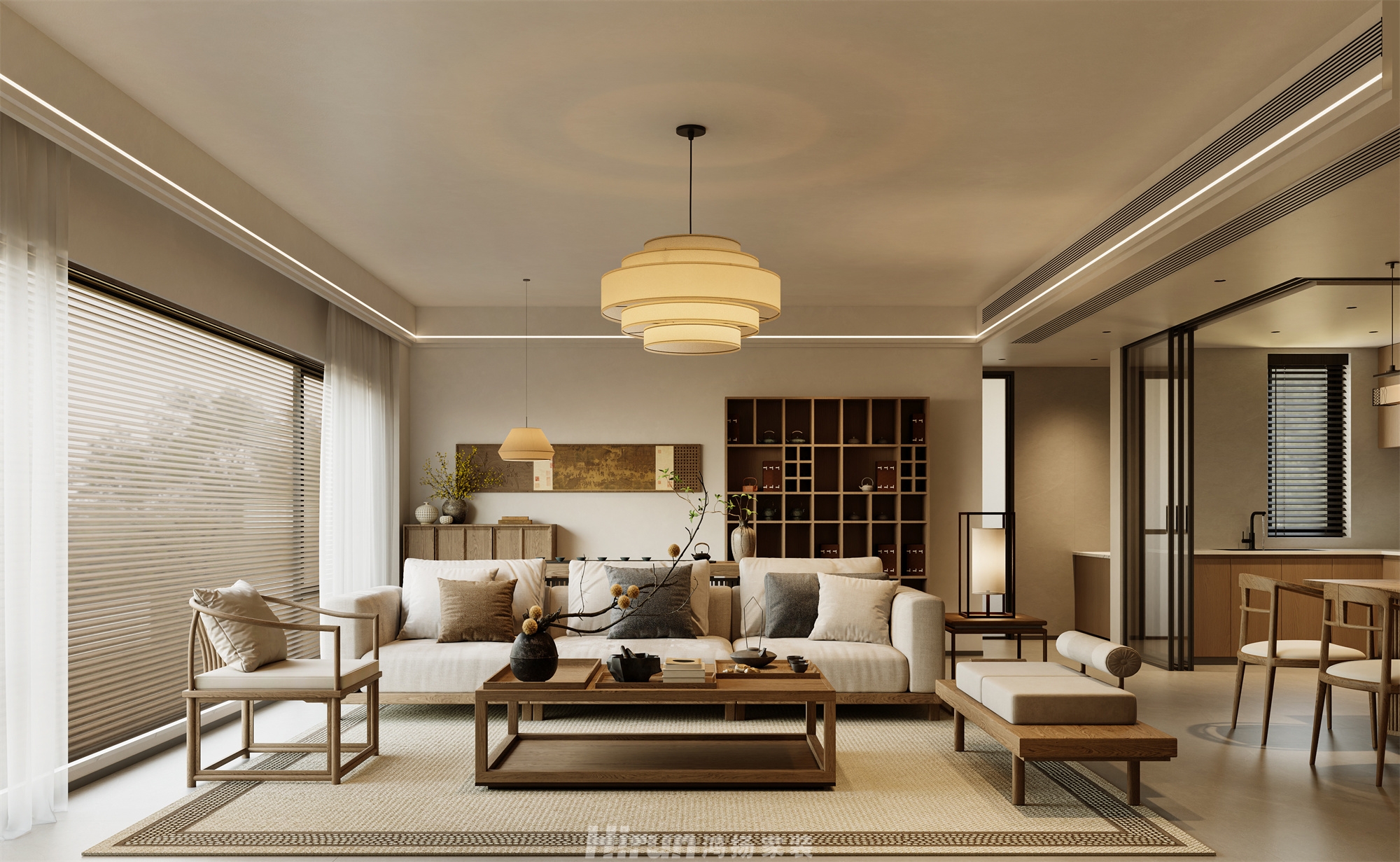 建發玖洲觀瀾170㎡意境東方復式 裝修案例效果圖-5