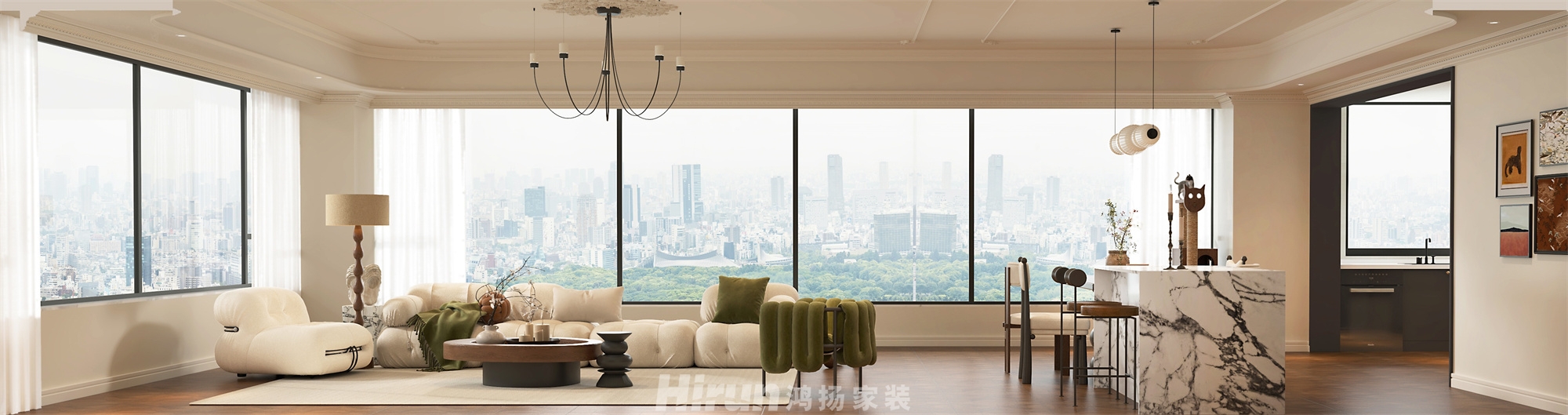 建發(fā)玖洲·觀瀾213㎡復(fù)古風潮大平層 裝修案例效果圖-2