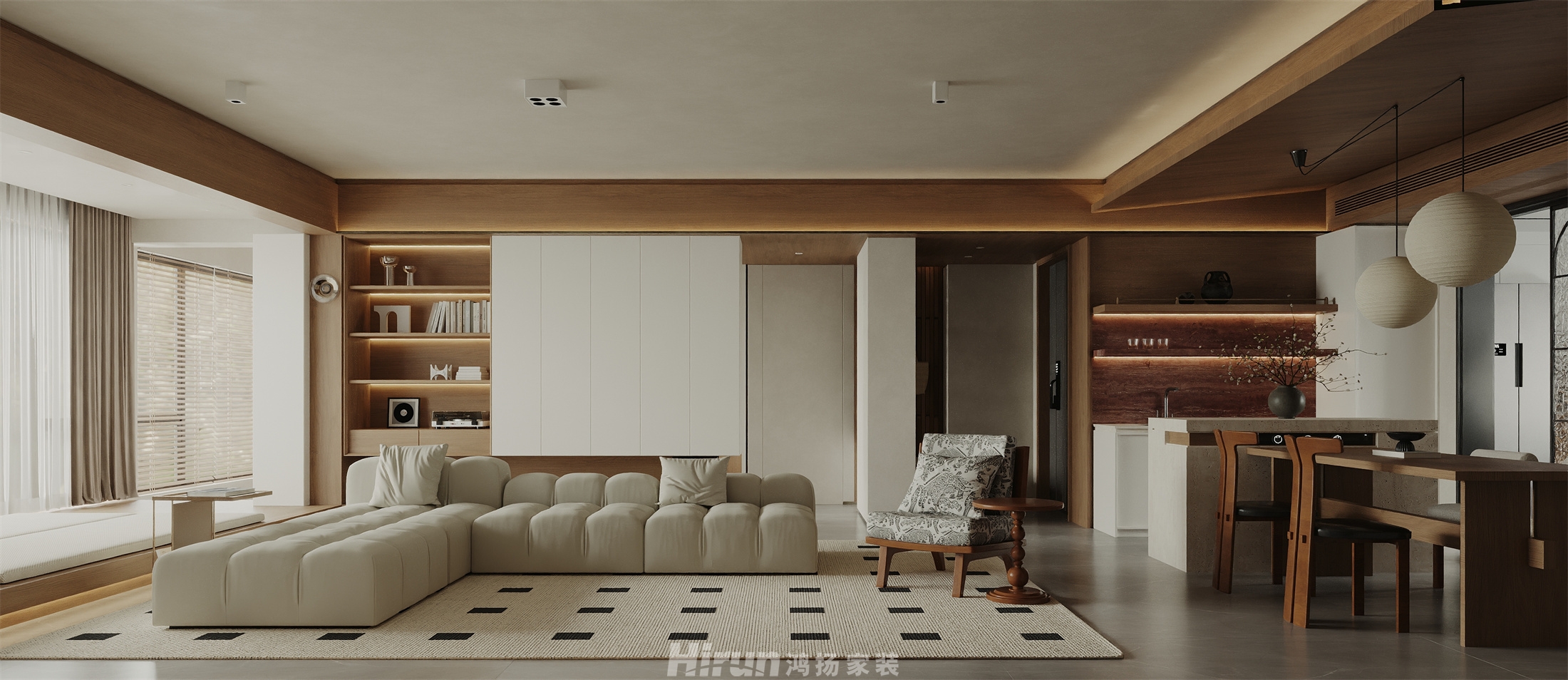 洋湖映193㎡復古風潮大平層 裝修案例效果圖-3