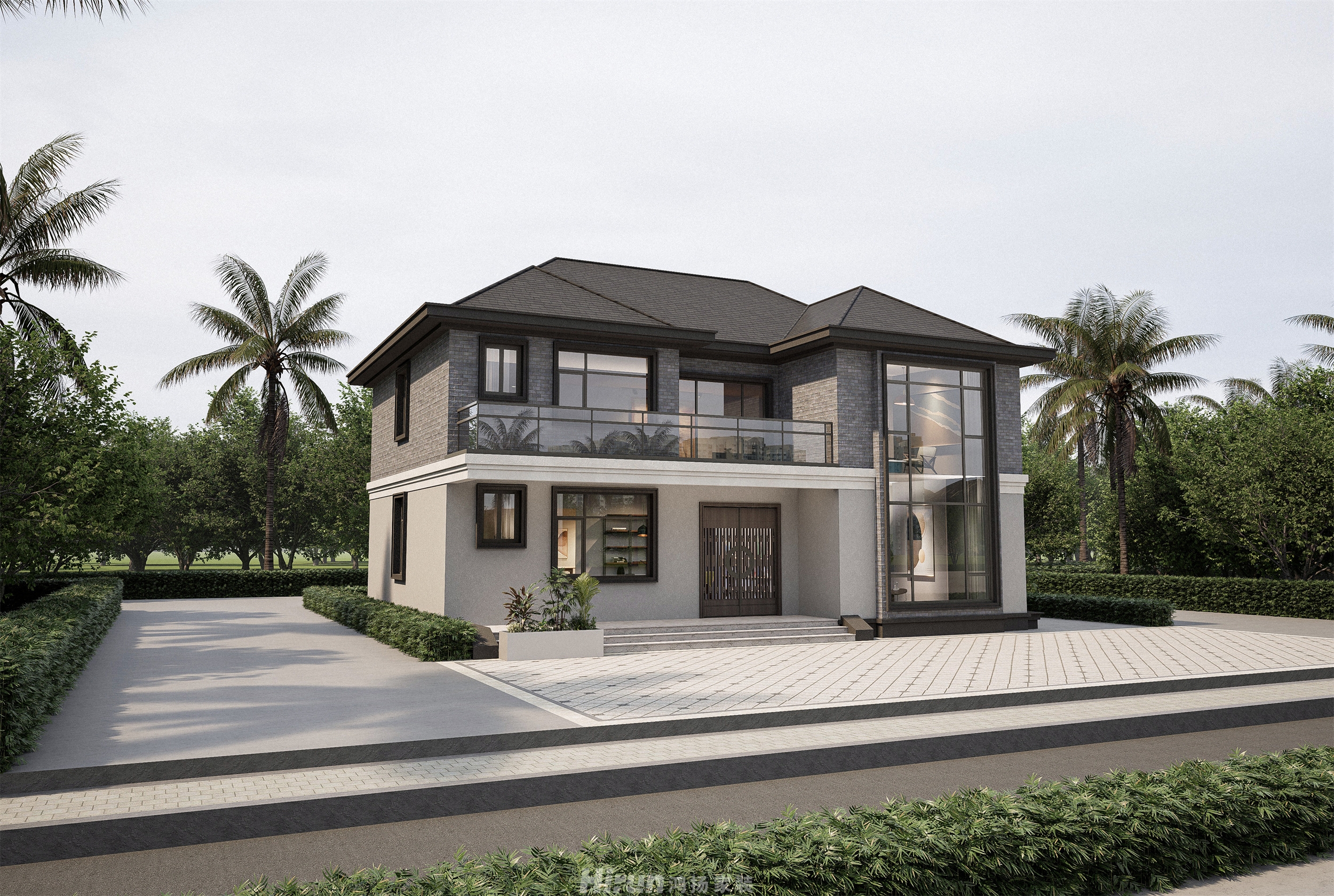 會同自建別墅300㎡雅致現(xiàn)代別墅 裝修案例效果圖-5