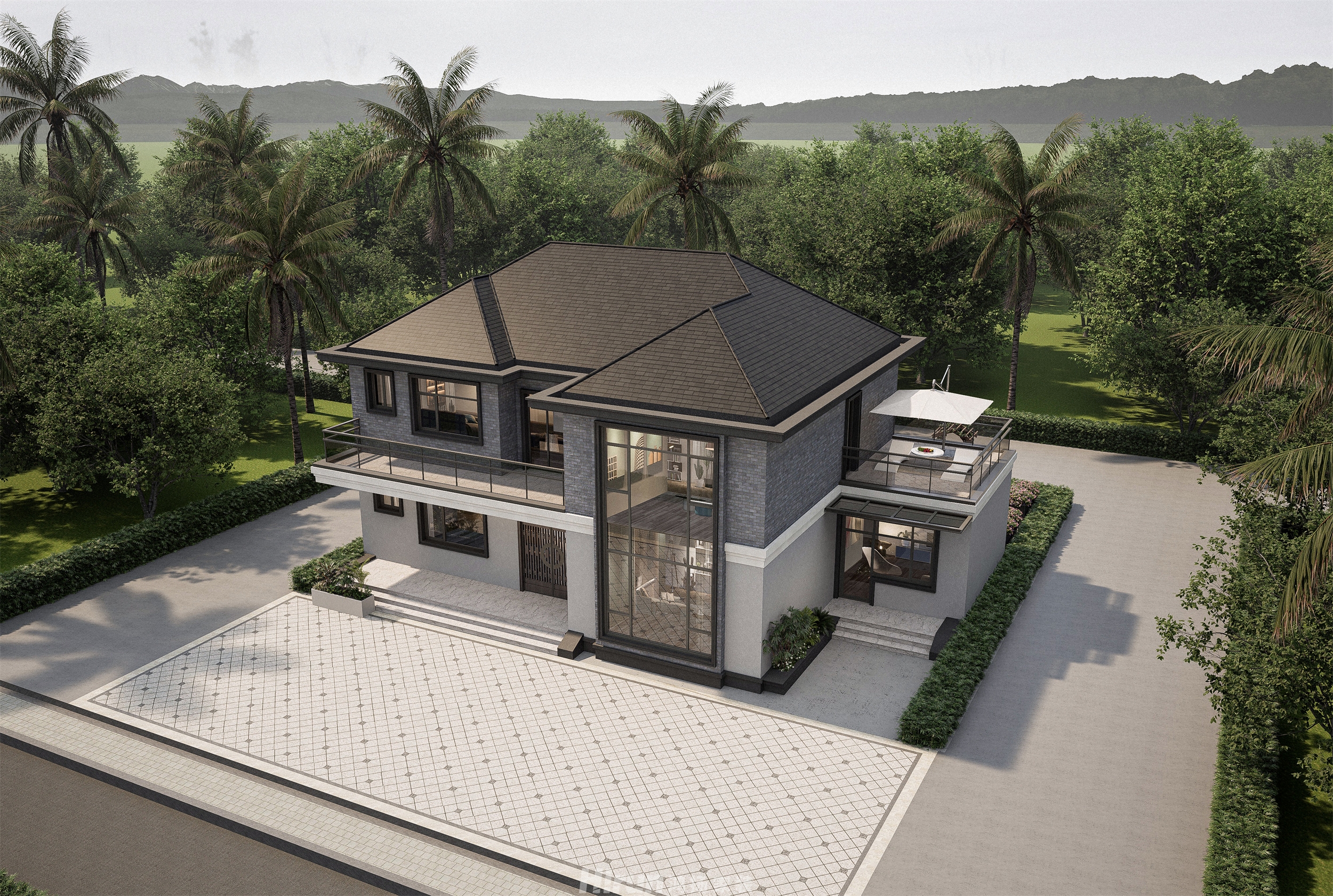 會同自建別墅300㎡雅致現(xiàn)代別墅 裝修案例效果圖-8