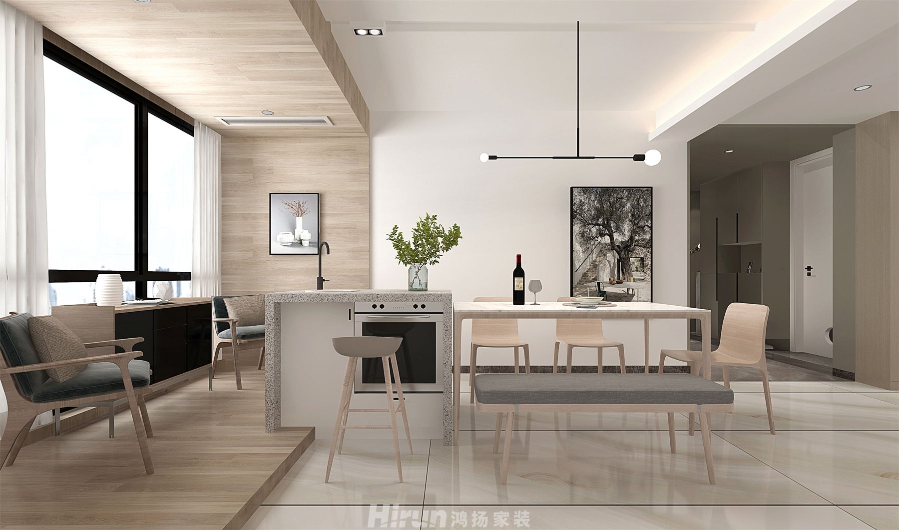 天濟山莊190㎡雅致現代五居室 裝修案例效果圖-1