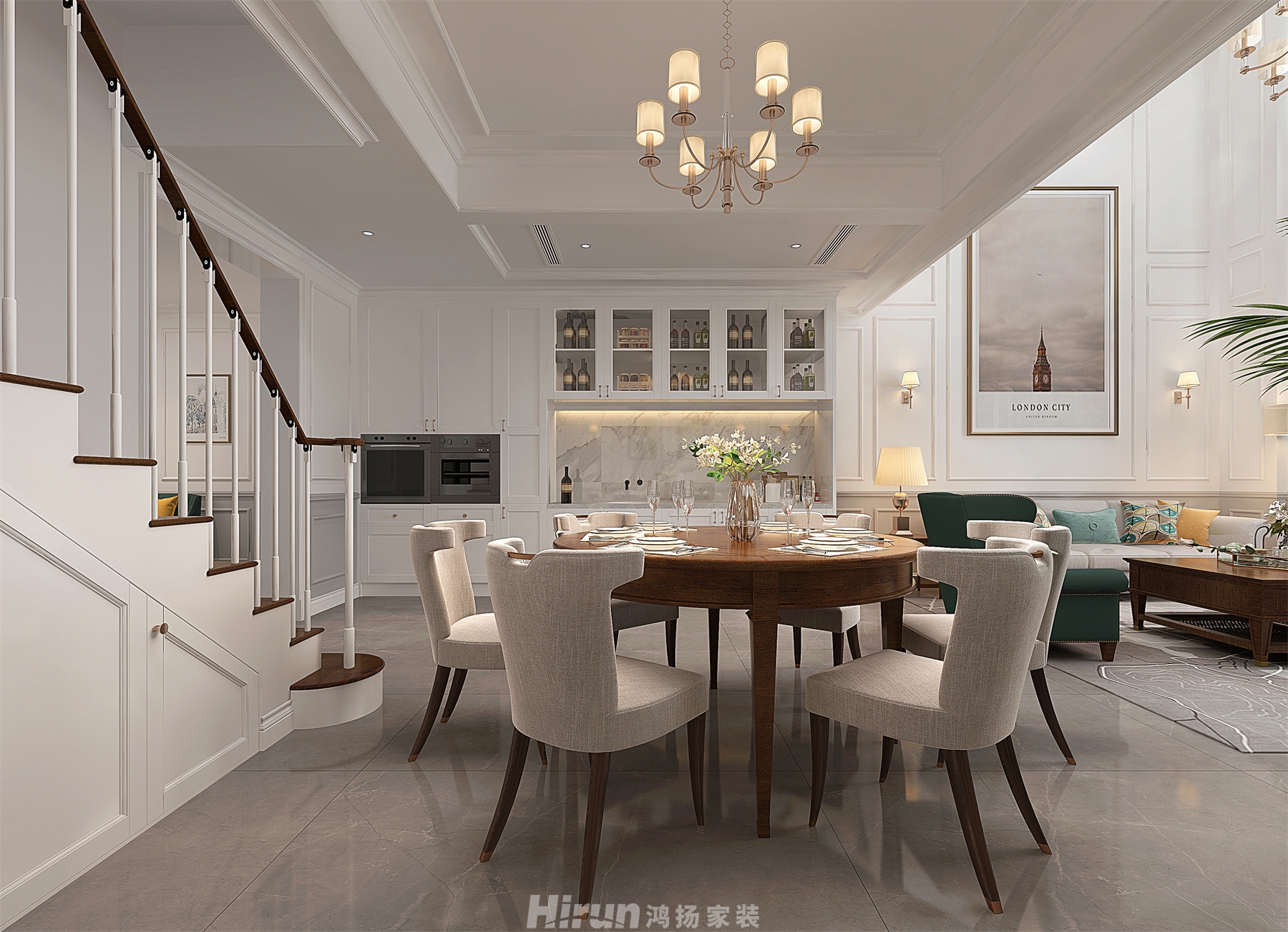 盈峰翠邸270㎡歐美香頌別墅 裝修案例效果圖-11