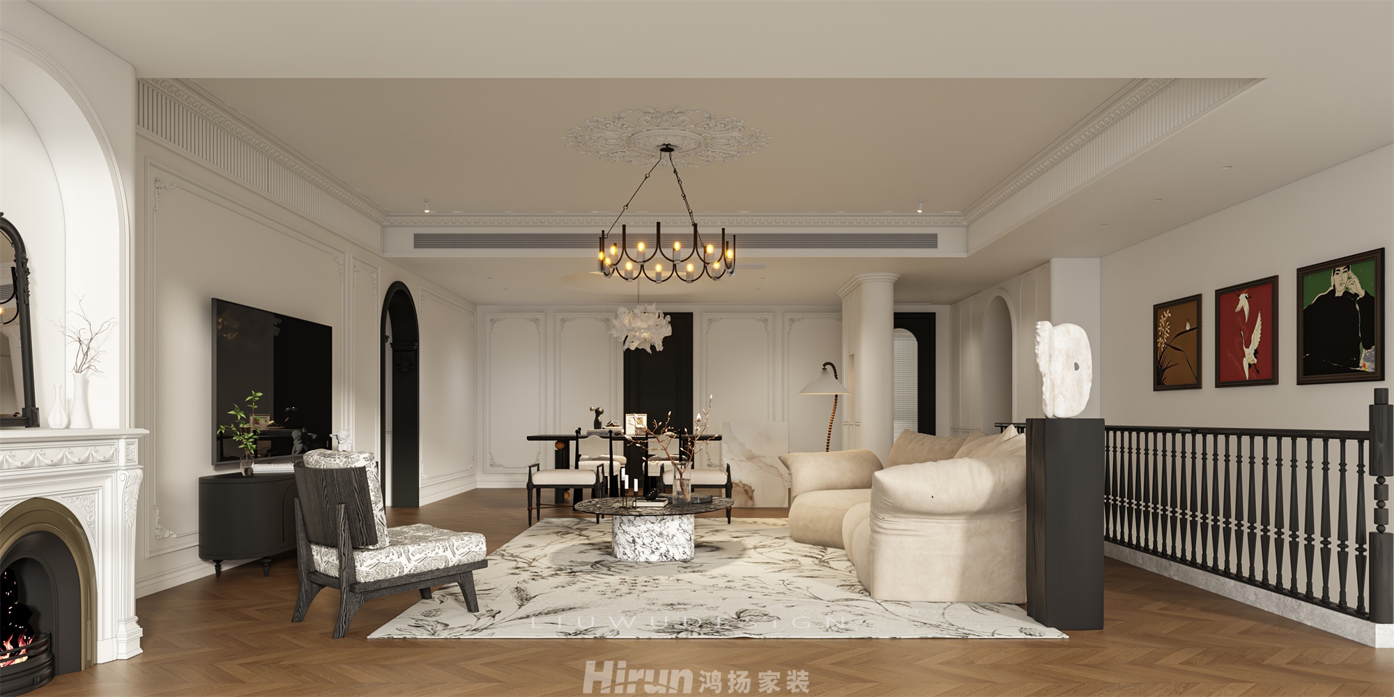 龍隱臺450㎡復古風潮別墅 裝修案例效果圖-4