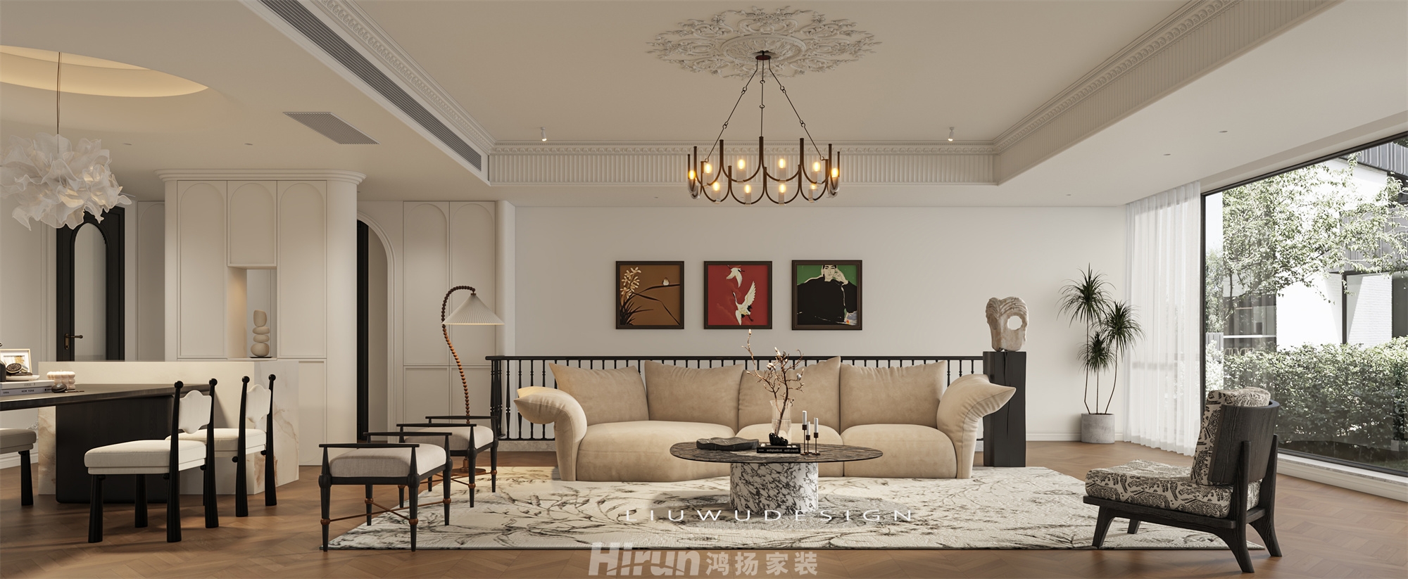 龍隱臺450㎡復古風潮別墅 裝修案例效果圖-3