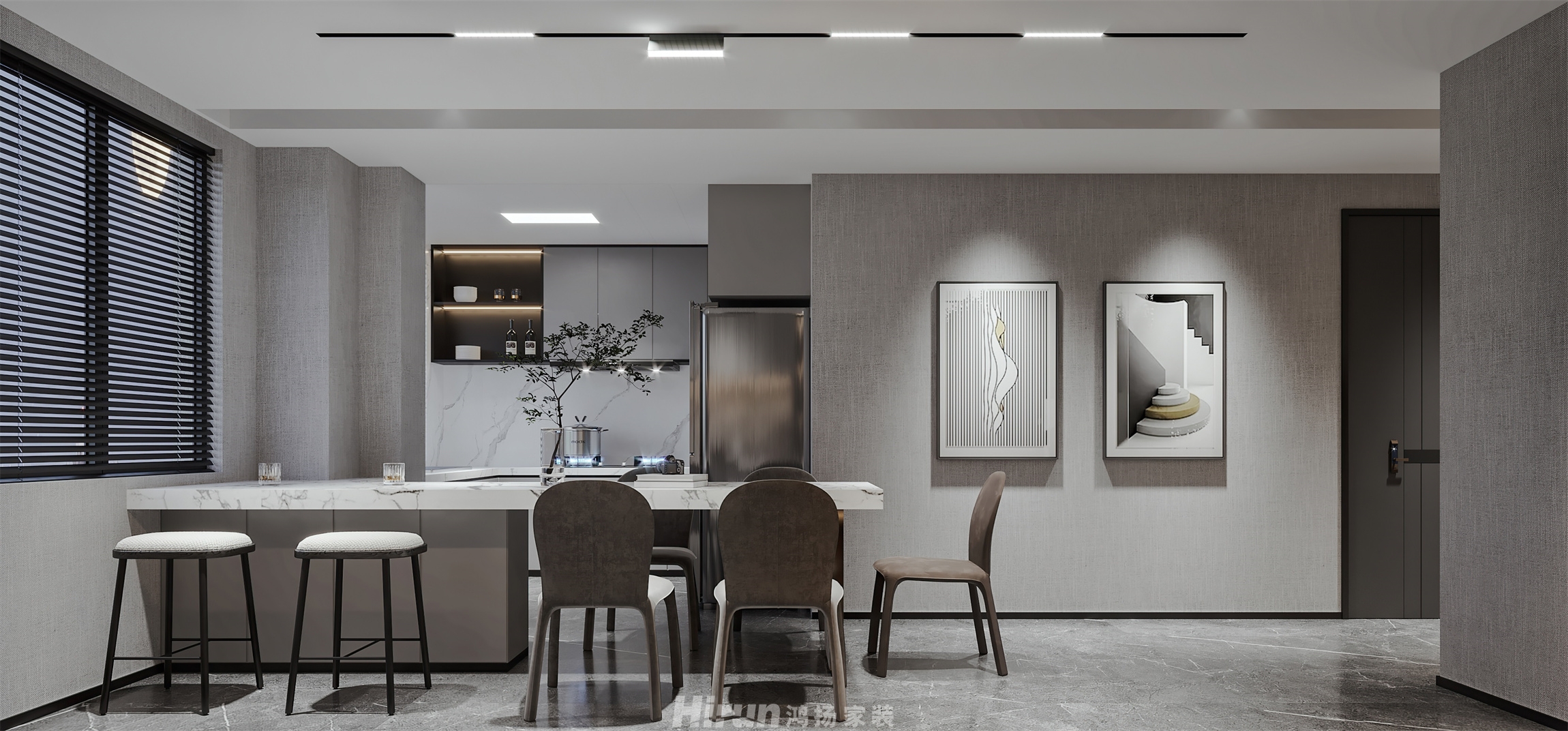 香頌里120㎡雅致現代三居室 裝修案例效果圖-1