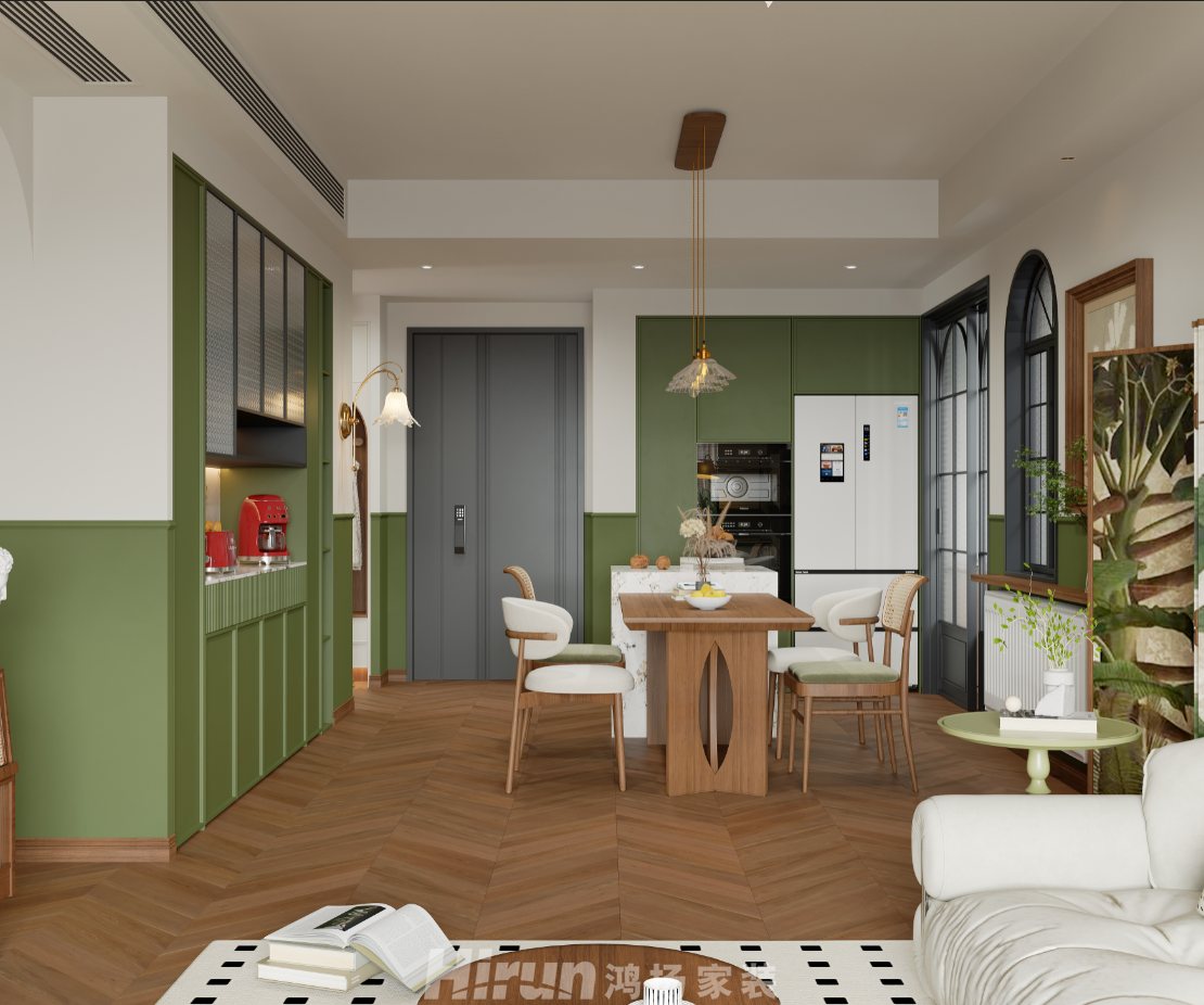 保利國際128㎡復古風潮三居室 裝修案例效果圖-3