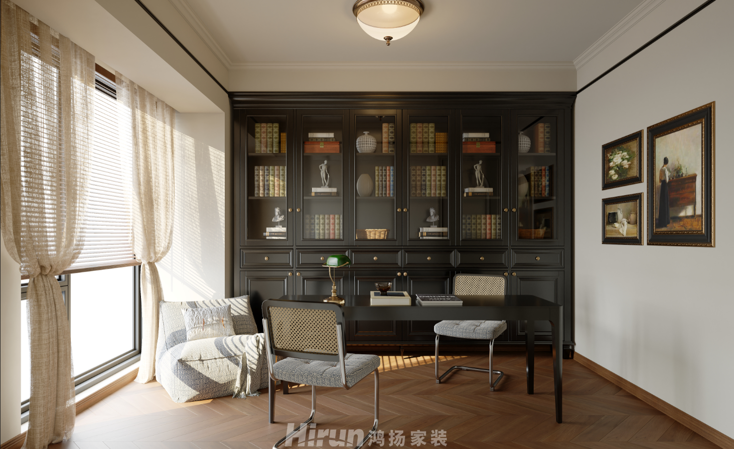 保利國際128㎡復古風潮三居室 裝修案例效果圖-8