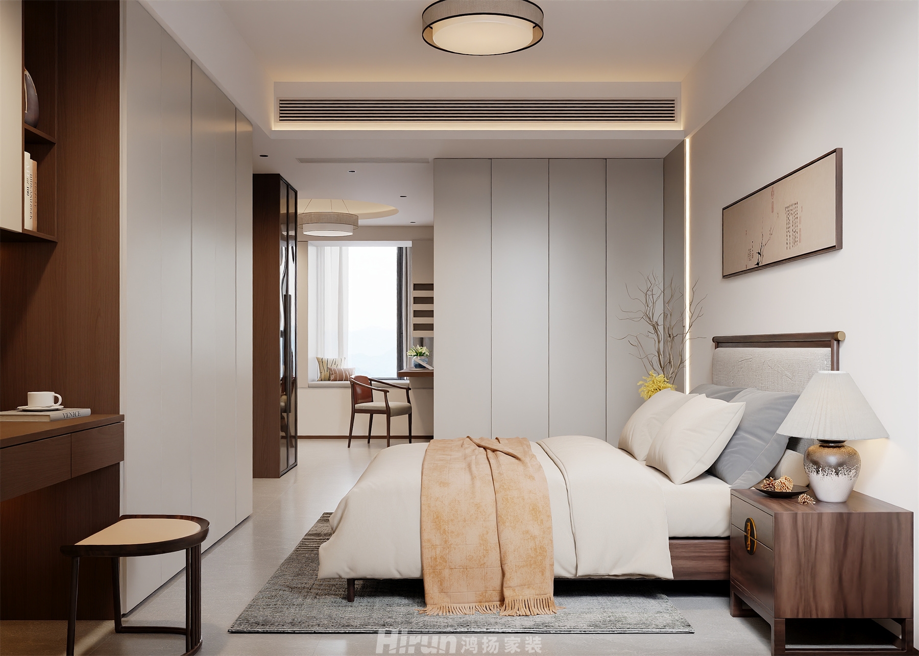 錦繡三潤城130㎡意境東方三居室 裝修案例效果圖-5