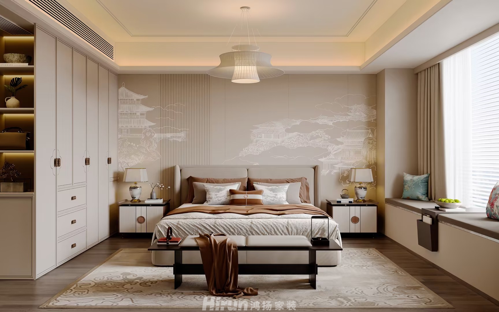 時(shí)代建發(fā)和著180㎡東方古雅四居室 裝修案例效果圖-5