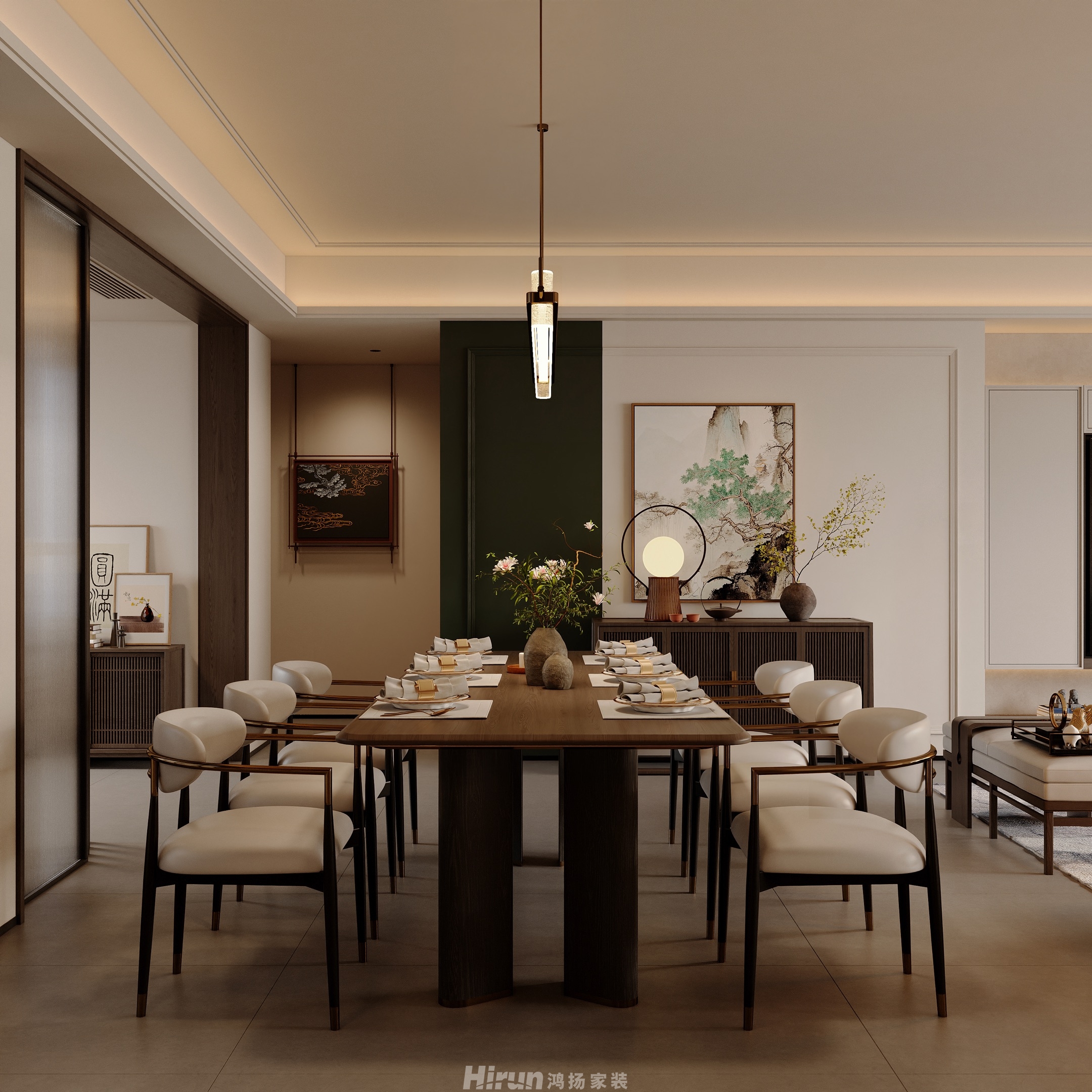 時(shí)代建發(fā)和著180㎡東方古雅四居室 裝修案例效果圖-8