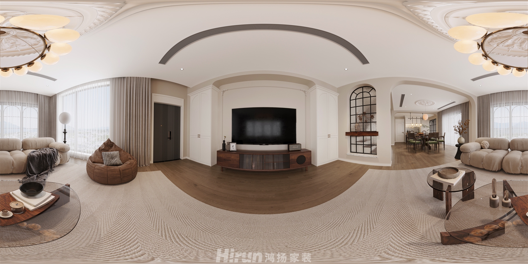 保利300㎡復(fù)古風(fēng)潮別墅 裝修案例效果圖-5