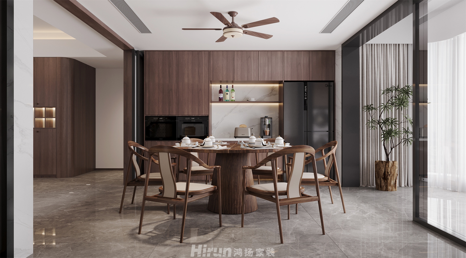 匯景甲叁號院180㎡意境東方四居室 裝修案例效果圖-5