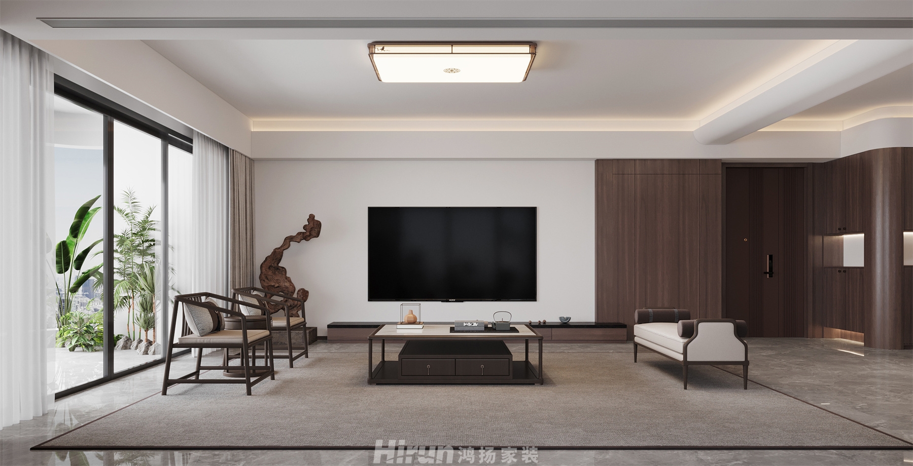 匯景甲叁號院180㎡意境東方四居室 裝修案例效果圖-4