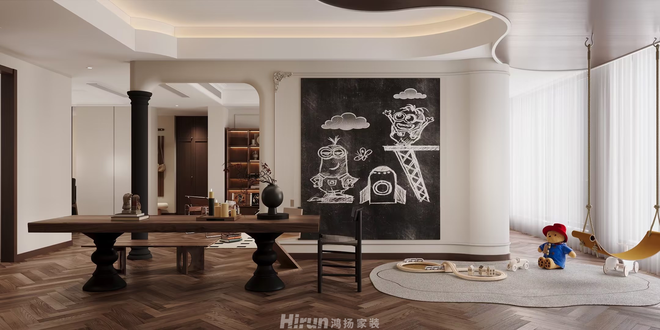 善建人家160㎡復古風潮四居室 裝修案例效果圖-5