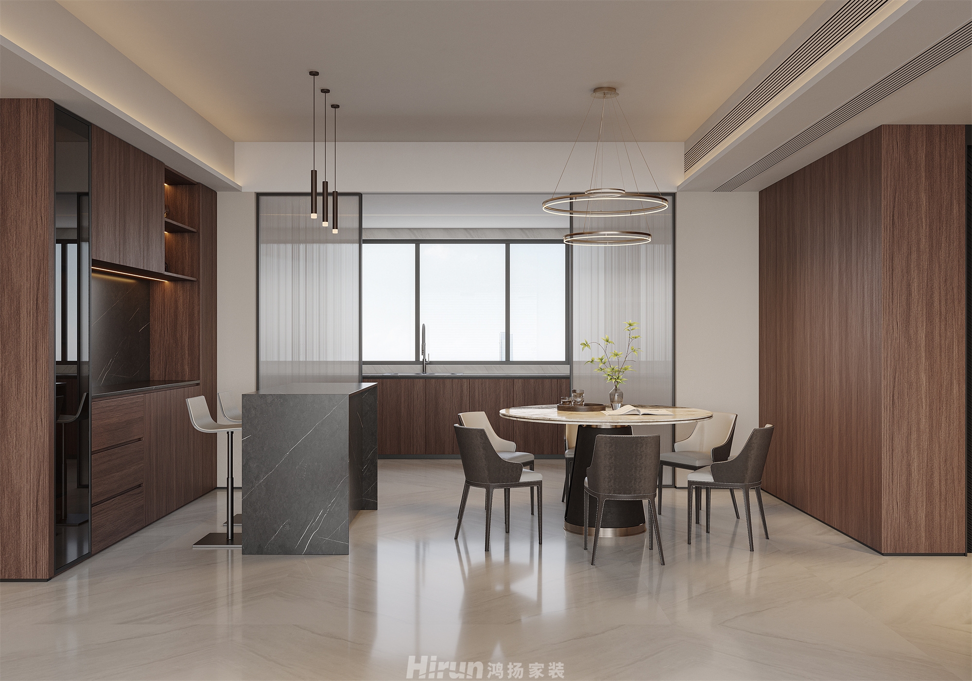 城發(fā)恒偉 洋湖映220㎡雅致現(xiàn)代五居室 裝修案例效果圖-5