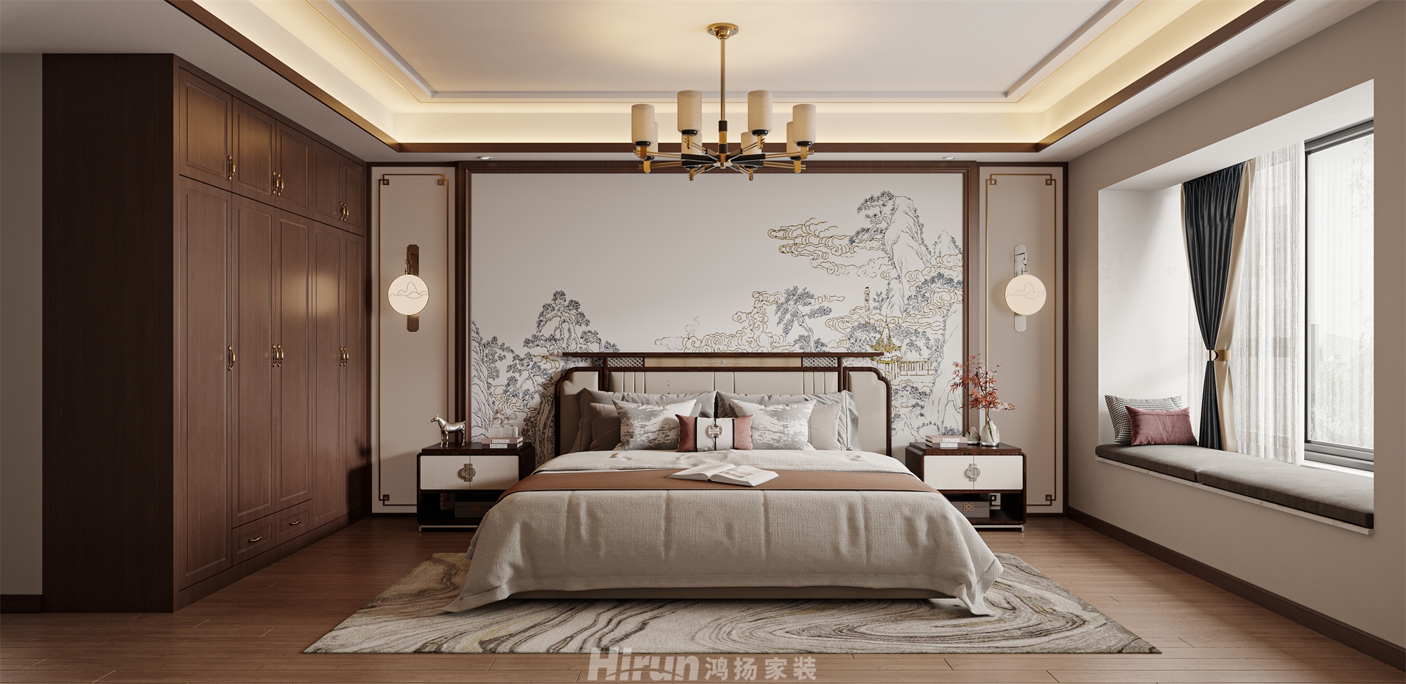 美的梧桐190㎡寫(xiě)意木構(gòu)大平層 裝修案例效果圖-1