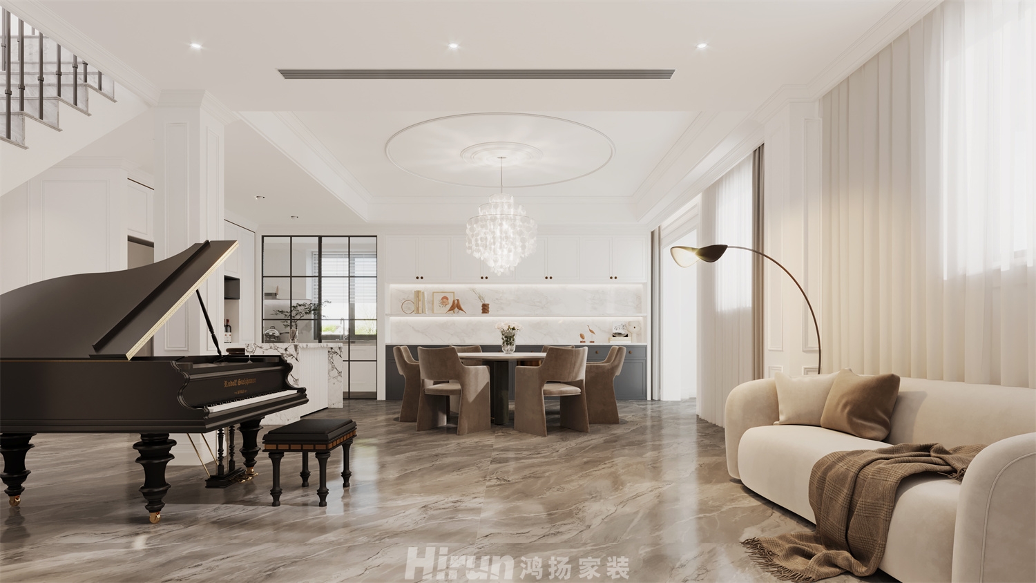 橘郡禮頓山360㎡歐美香頌別墅 裝修案例效果圖-2