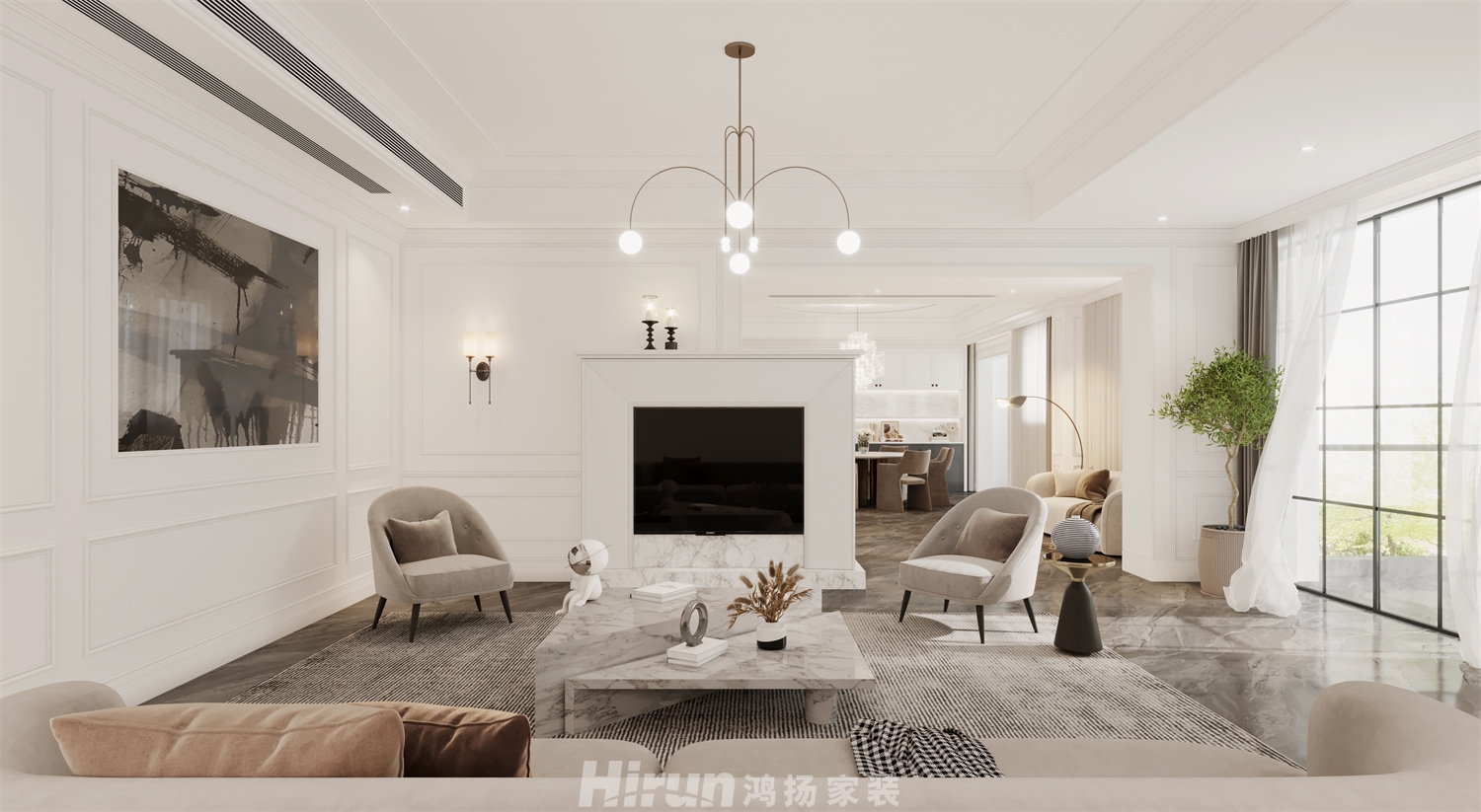 橘郡禮頓山360㎡歐美香頌別墅 裝修案例效果圖-1