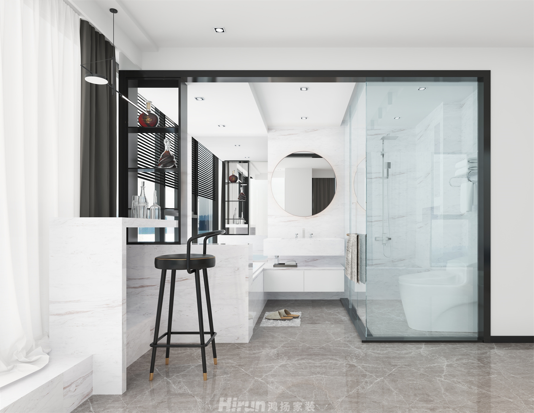 遠(yuǎn)洋壹號(hào)180㎡雅致現(xiàn)代大平層 裝修案例效果圖-3