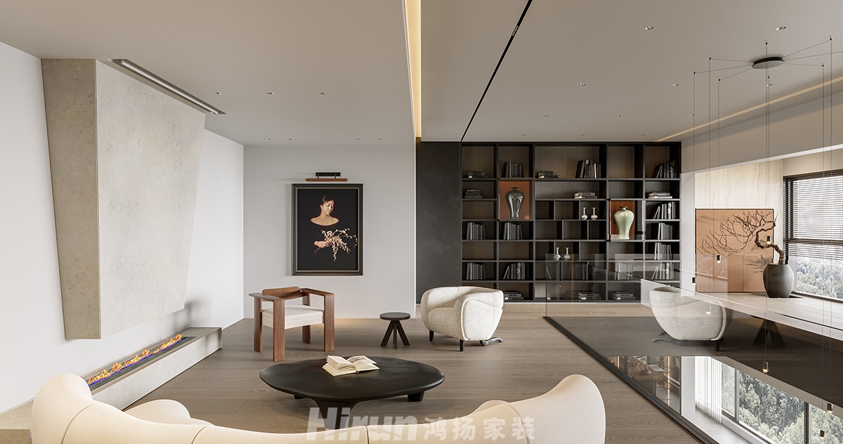 綠地麓云國際500㎡雅致現代復式 裝修案例效果圖-1