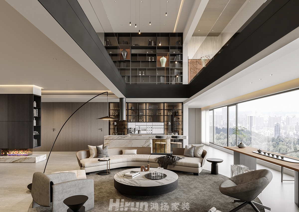 綠地麓云國際500㎡雅致現代復式 裝修案例效果圖-5