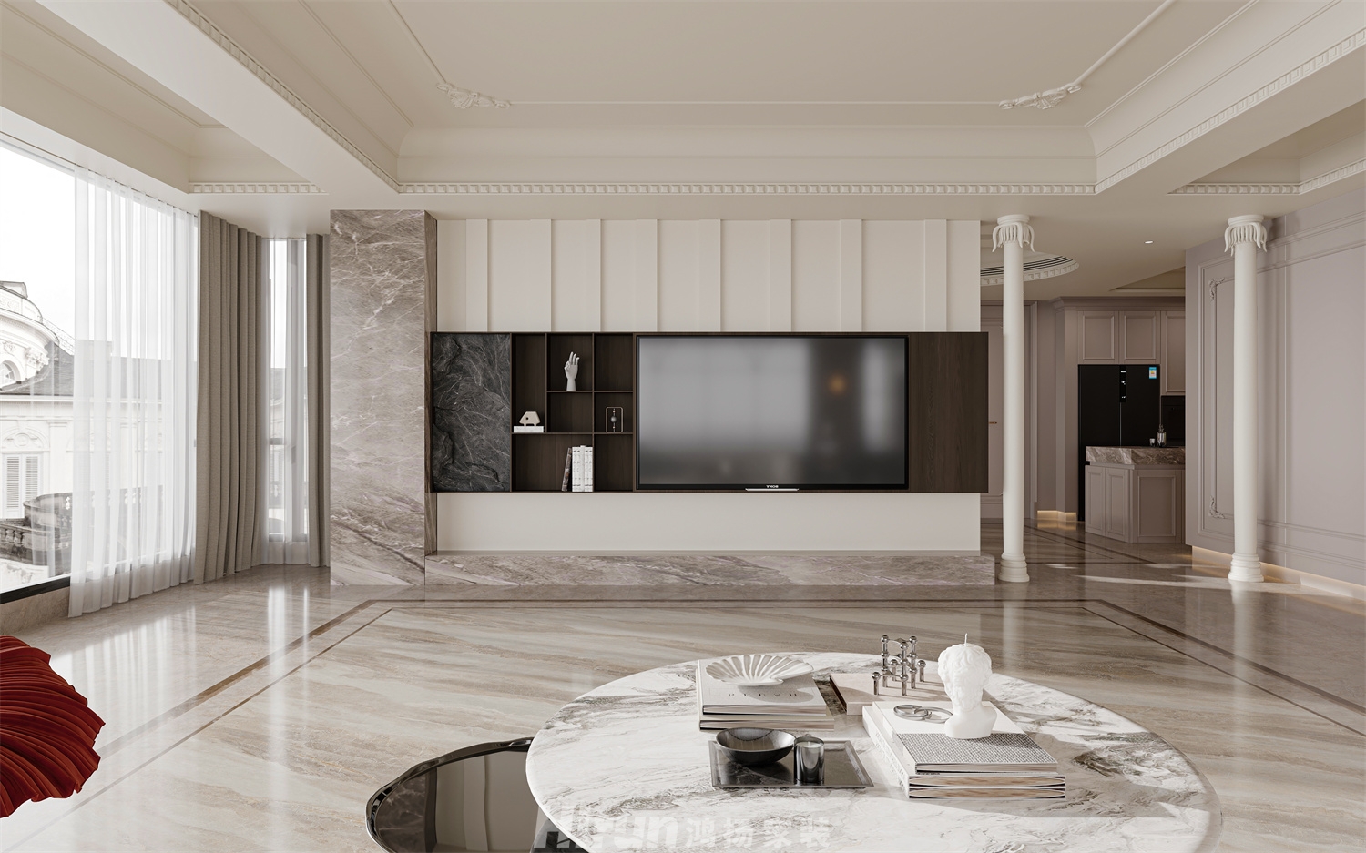 萬科瑧灣匯305㎡輕歐簡美大平層 裝修案例效果圖-4