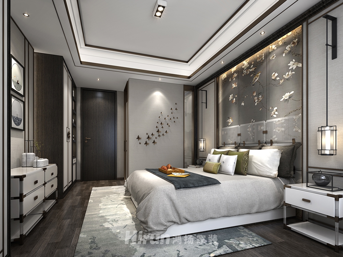 融創(chuàng)提香藍(lán)岸136㎡意境東方三居室 裝修案例效果圖-2