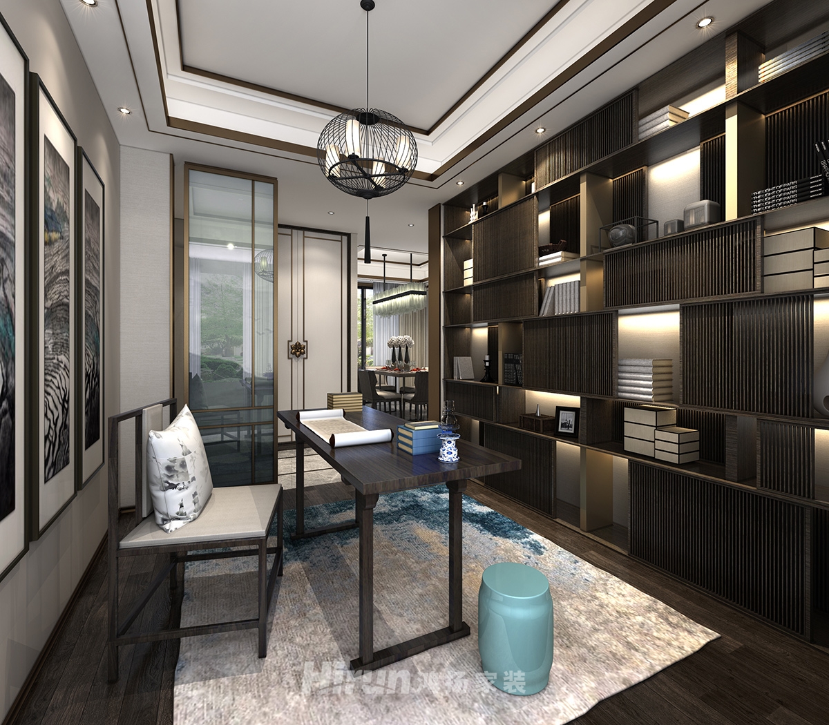融創(chuàng)提香藍(lán)岸136㎡意境東方三居室 裝修案例效果圖-4