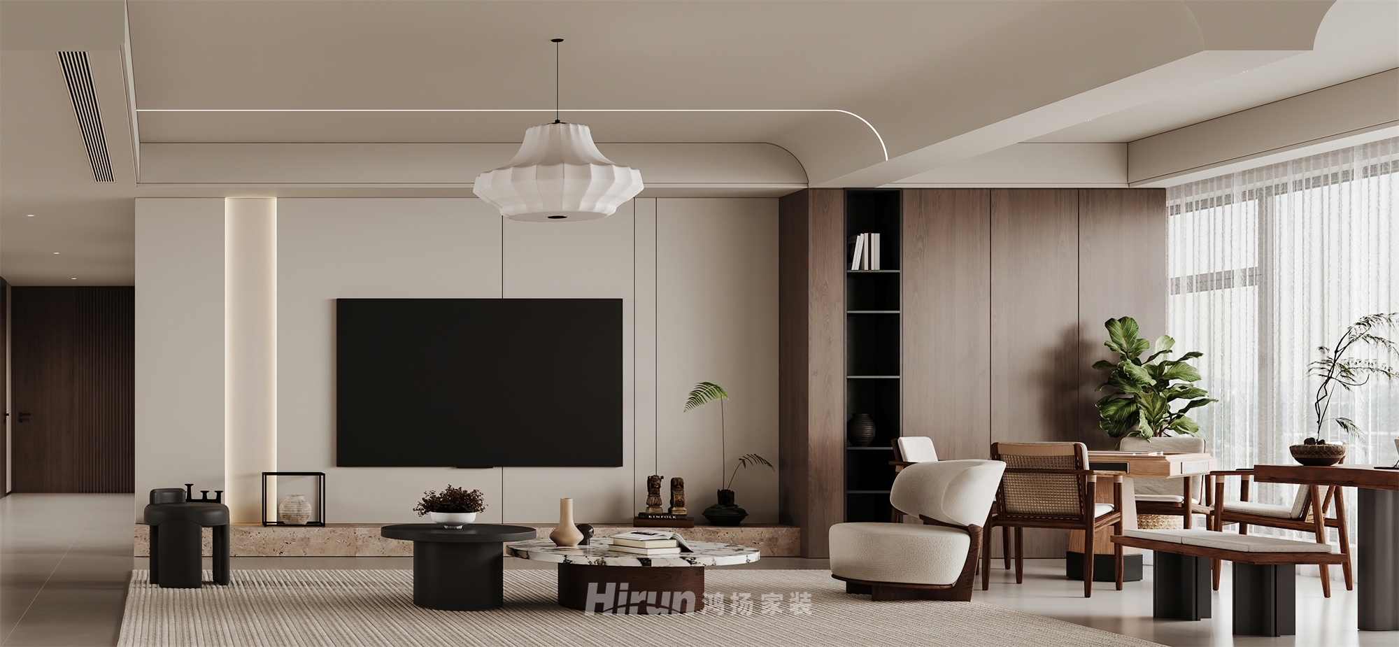 建發央著270㎡復古風潮五居室 裝修案例效果圖-3