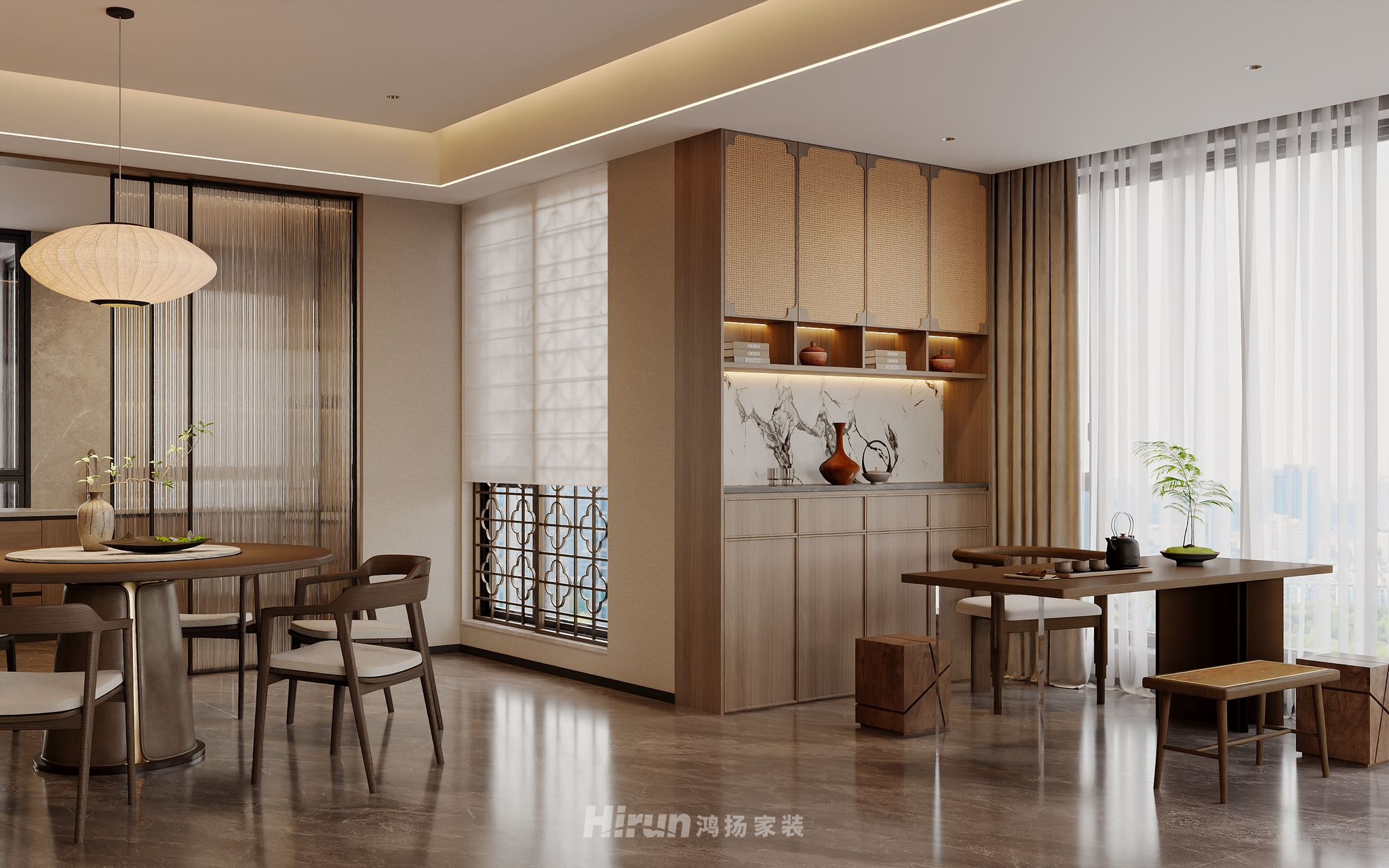 旭輝鉑悅湘江280㎡意境東方大平層 裝修案例效果圖-2