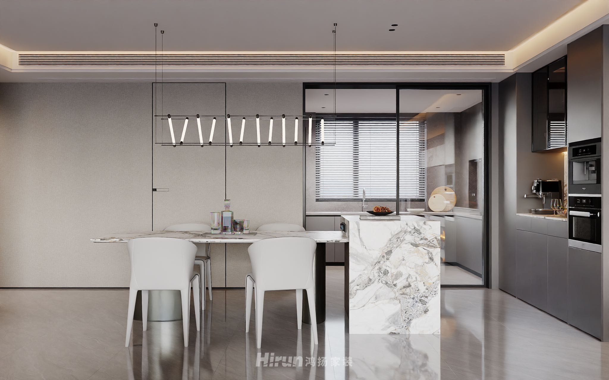 招商蛇口濱江境270㎡雅致現代五居室 裝修案例效果圖-3