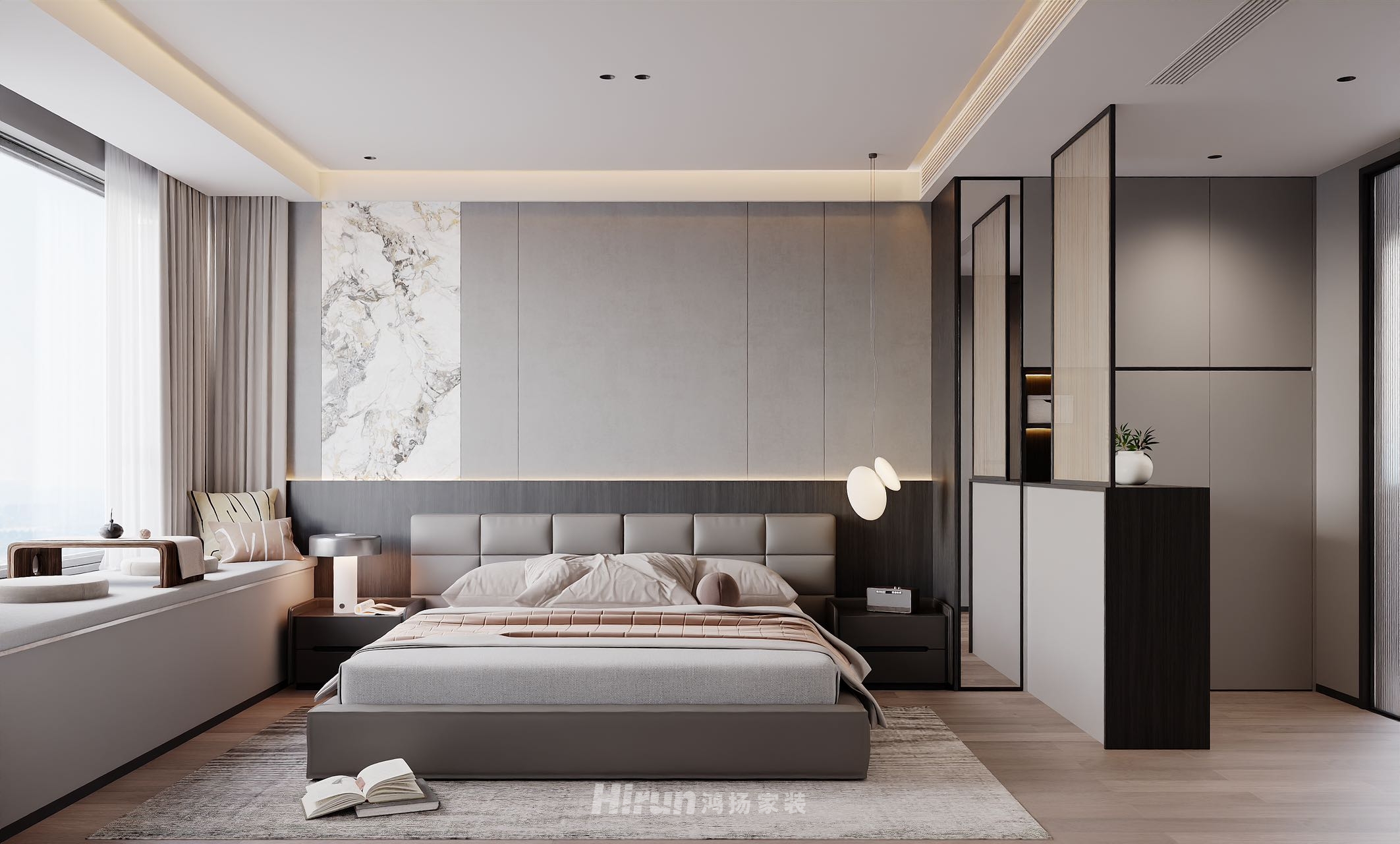 招商蛇口濱江境270㎡雅致現代五居室 裝修案例效果圖-2