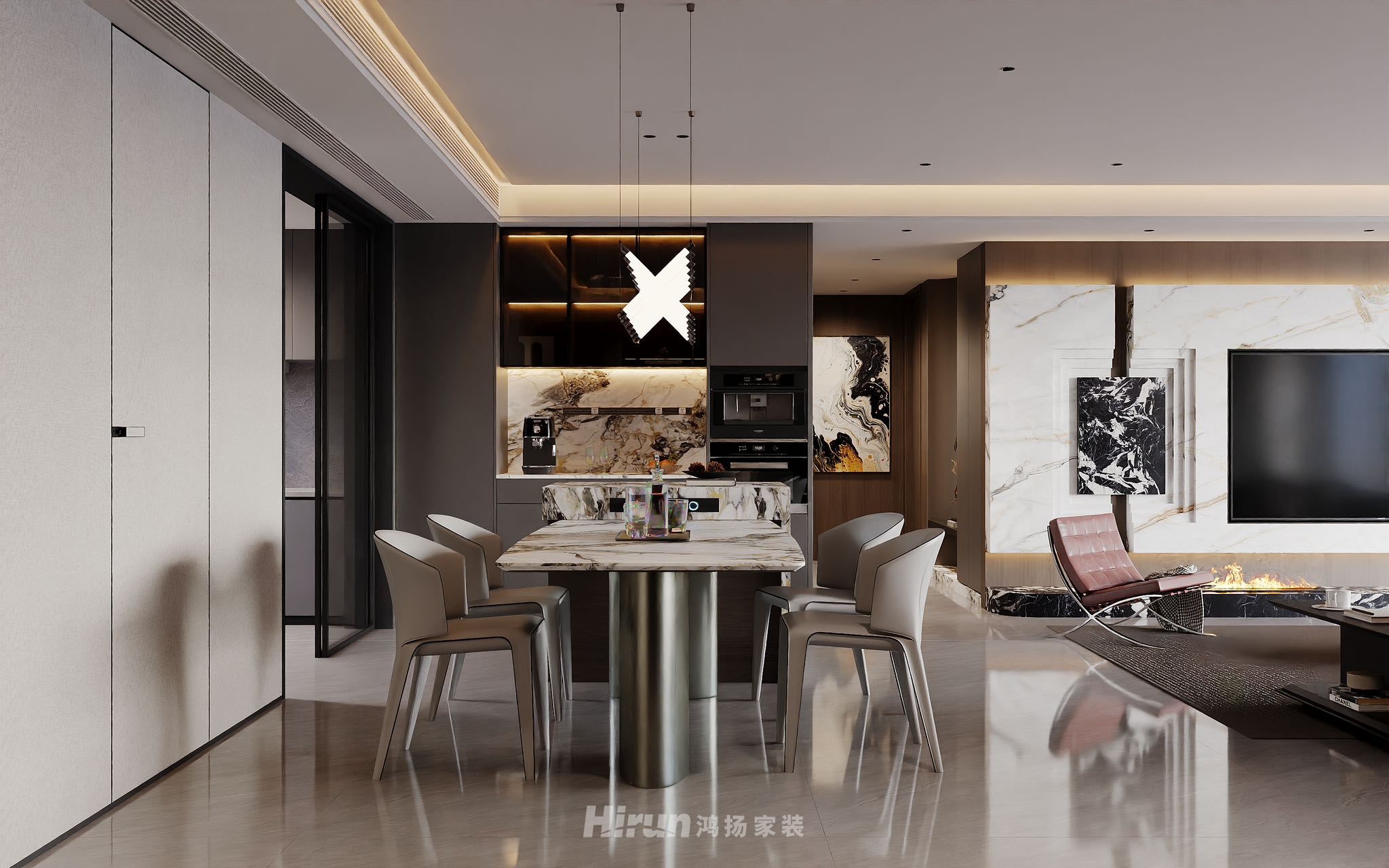 招商蛇口濱江境270㎡雅致現代五居室 裝修案例效果圖-11