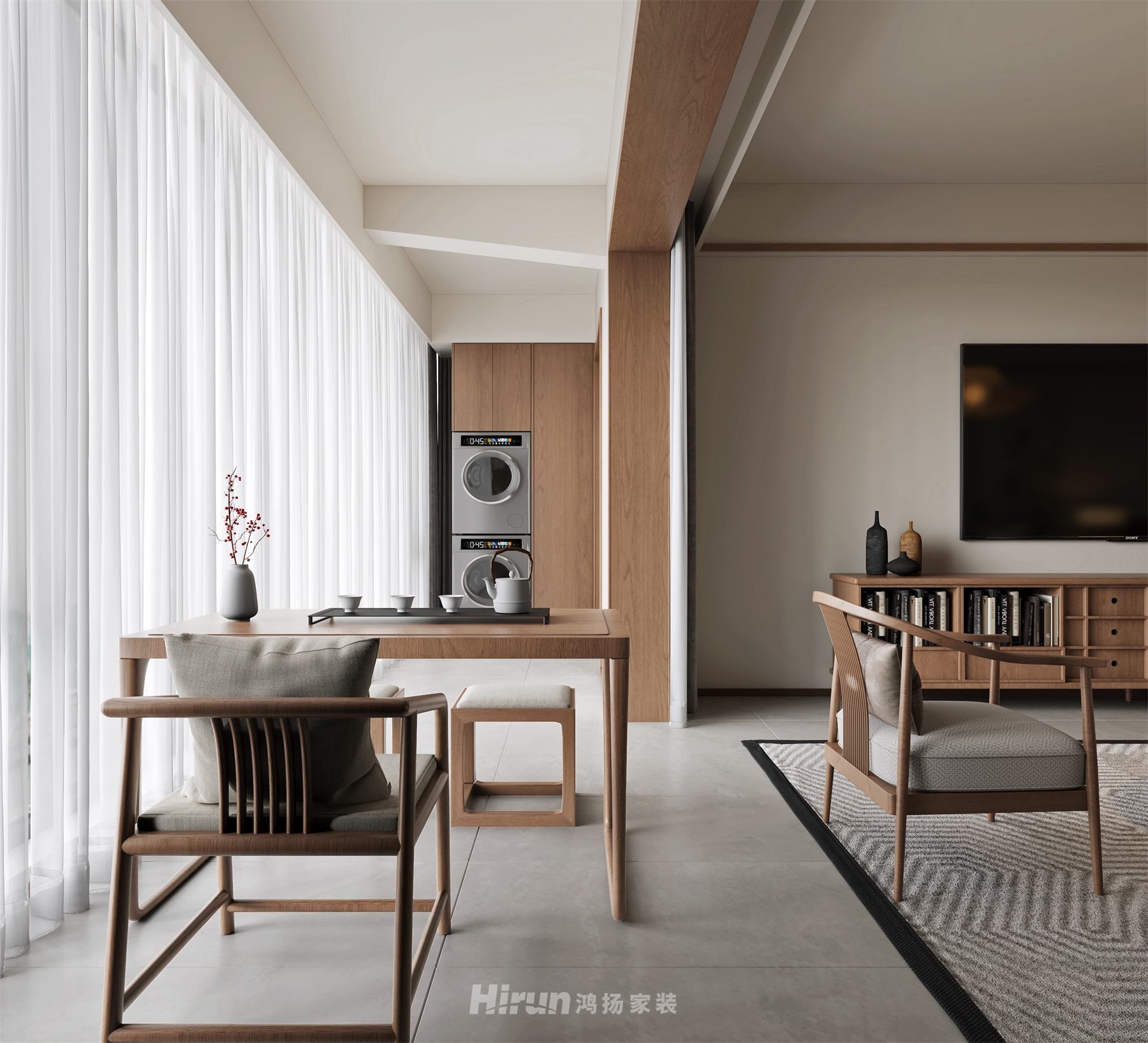 熹悅花都150㎡意境東方四居室 裝修案例效果圖-5