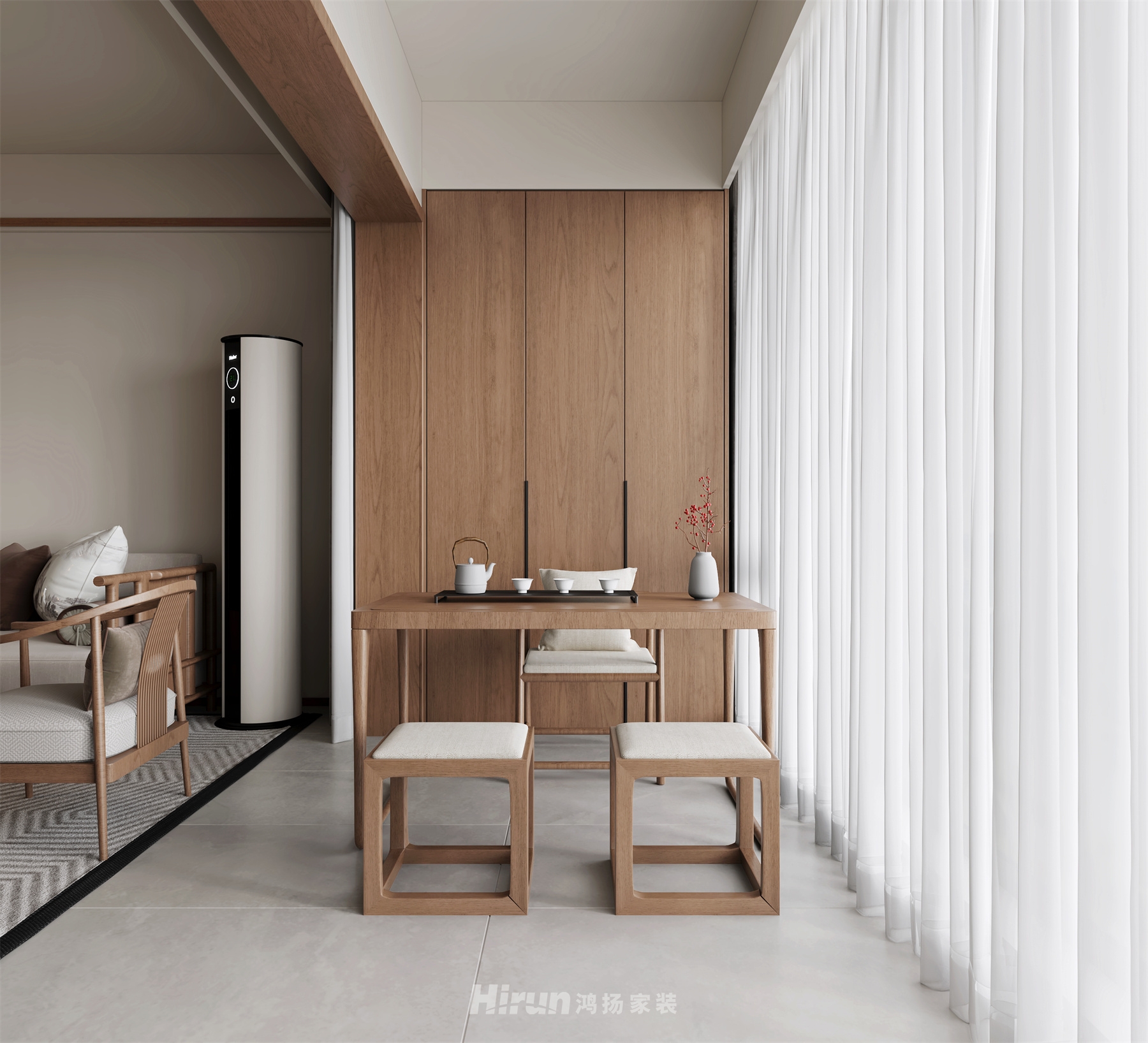 熹悅花都150㎡意境東方四居室 裝修案例效果圖-7