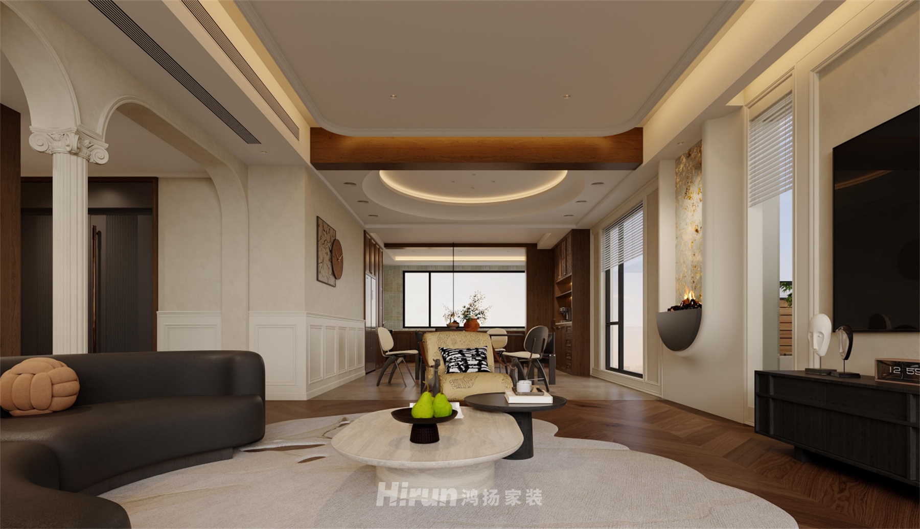 嘉德240㎡復古風潮五居室 裝修案例效果圖-4