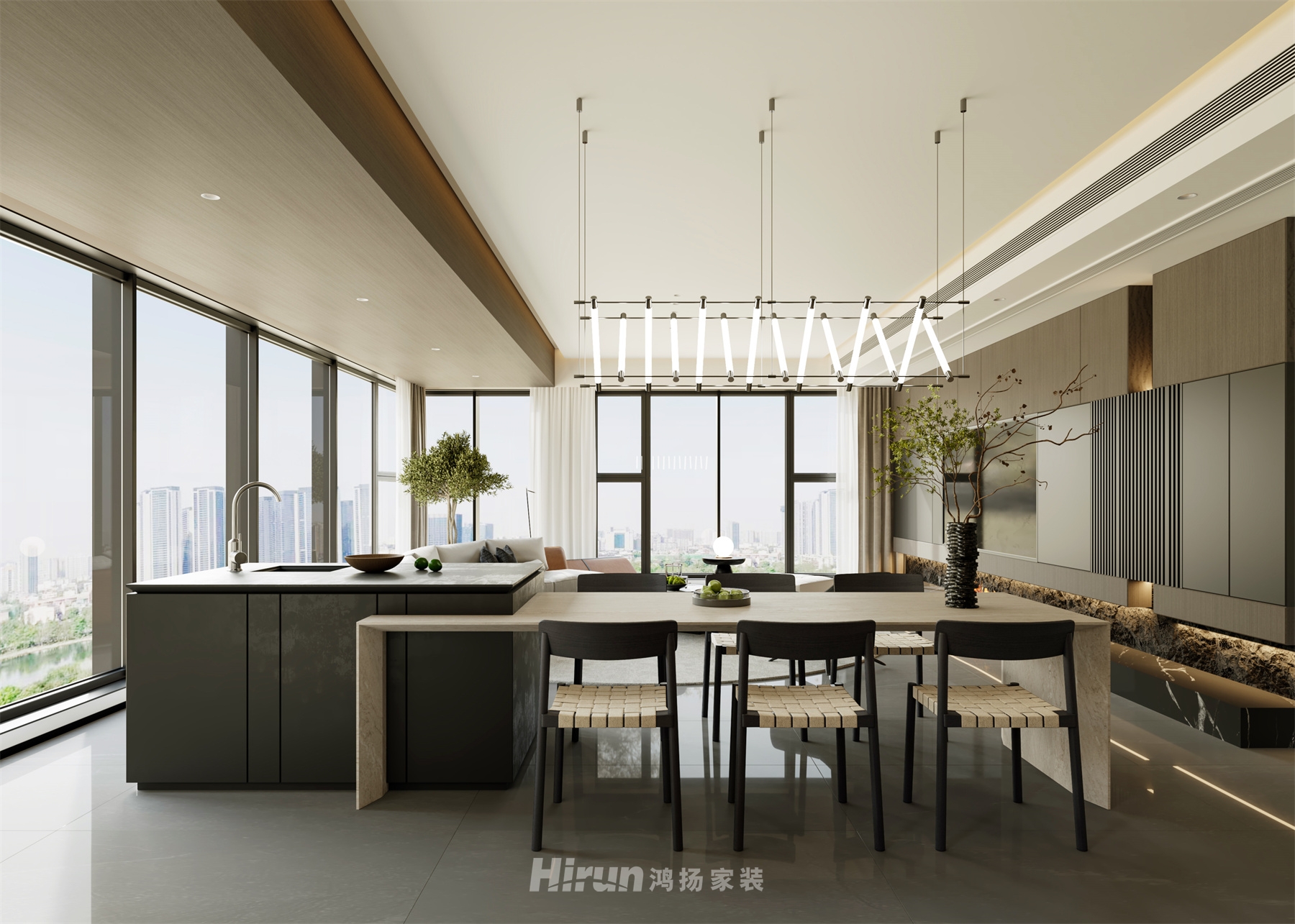 萬科松湖天地240㎡雅致現(xiàn)代大平層 裝修案例效果圖-3