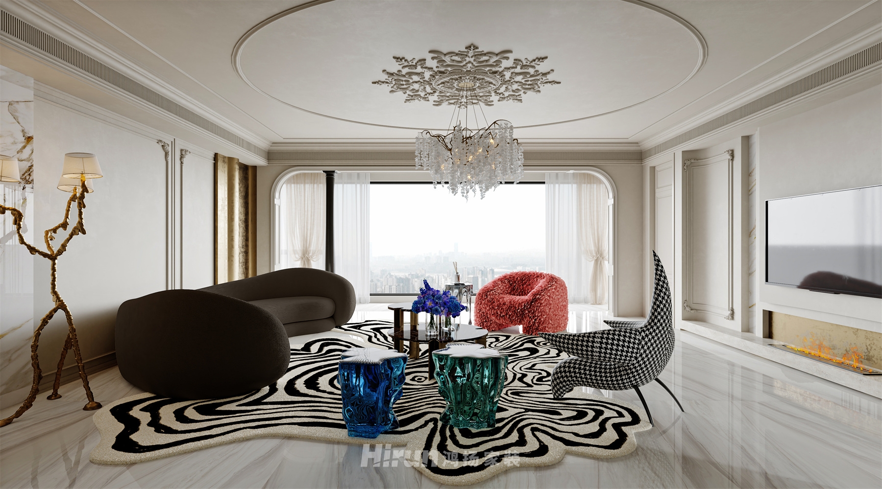 瓏悅長安162㎡藝術(shù)室界四居室 裝修案例效果圖-3