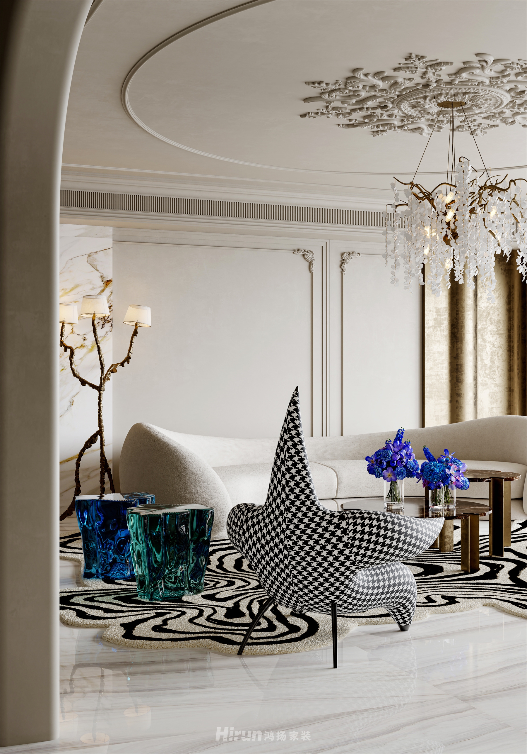 瓏悅長安162㎡藝術(shù)室界四居室 裝修案例效果圖-4