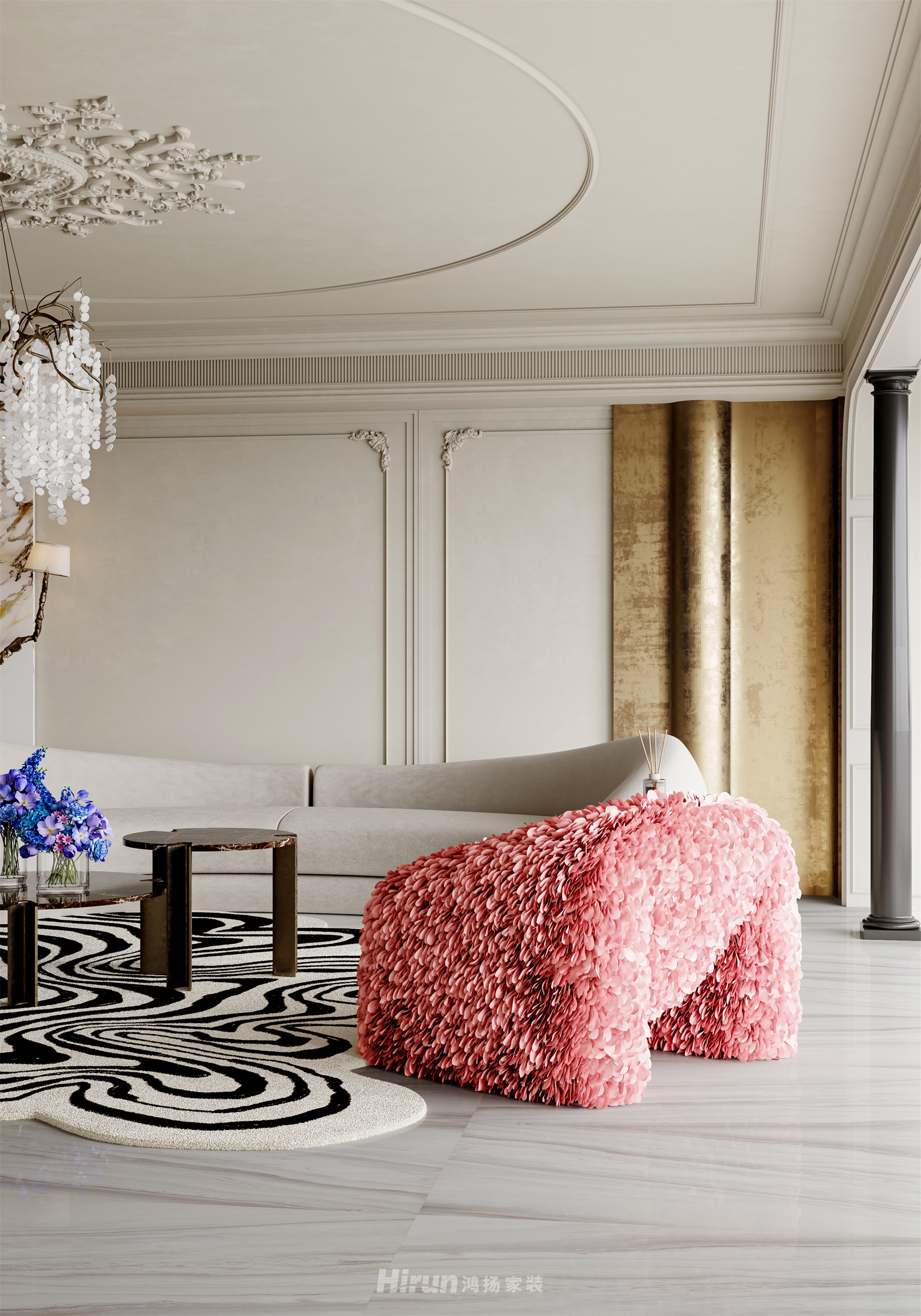 瓏悅長安162㎡藝術(shù)室界四居室 裝修案例效果圖-5